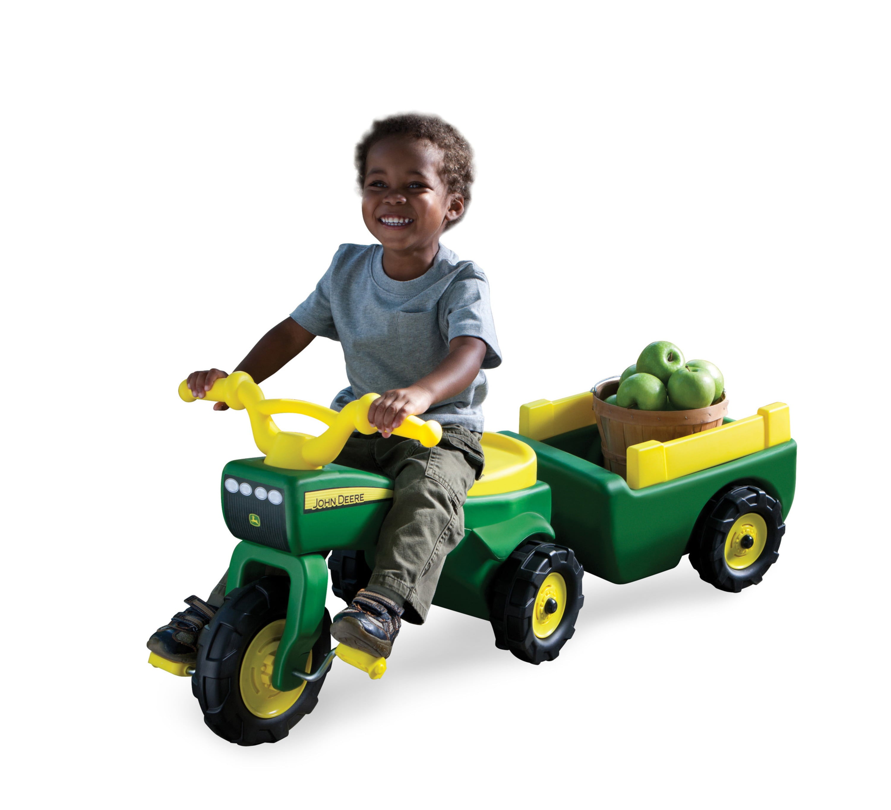 John Deere Pedal Tractor And Wagon， Kids Ride On Tractor Tricycle， Green + Yellow