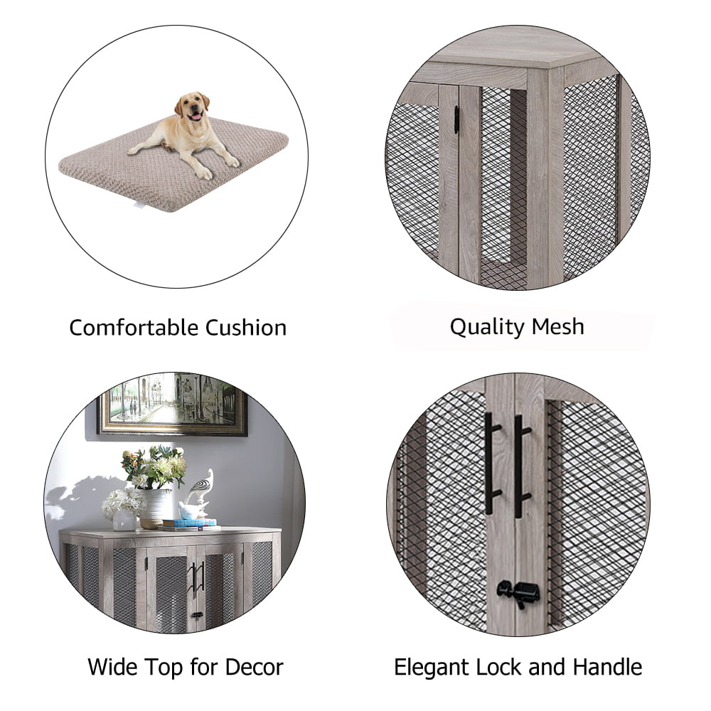 Unipaws Large Dog Crate with Cushion and Tray， Wooden and Metal Net Dog Kennels