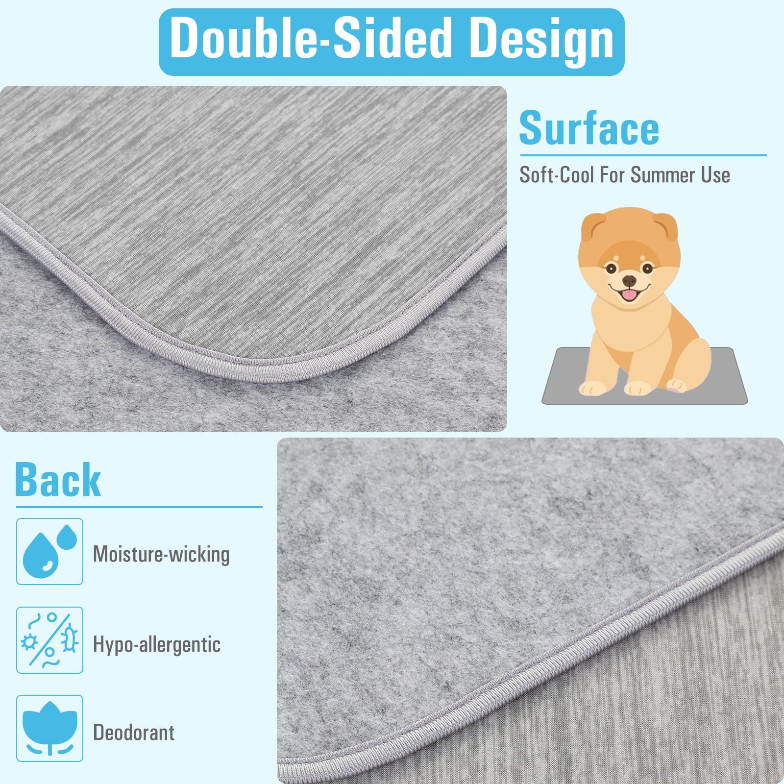Quntis Dog Cooling Mat， Sleeping Pad Breathable Dog Kennel Pad Washable， Pet Summer Cooling Mat for Small Medium Dogs Cats Indoor Outdoor， 32 x 44 inch Gray