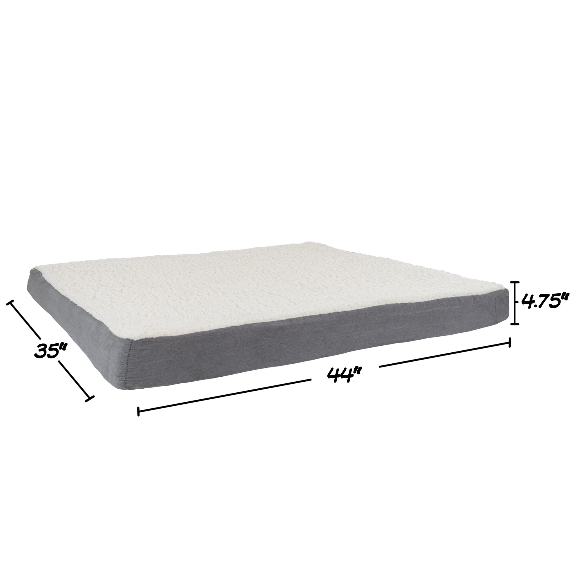 Orthopedic Dog Bed - 2-Layer 44x35-Inch Memory Foam Pet Mattress with Machine-Washable Sherpa Cover for Large Dogs up to 100lbs by PETMAKER (Gray)