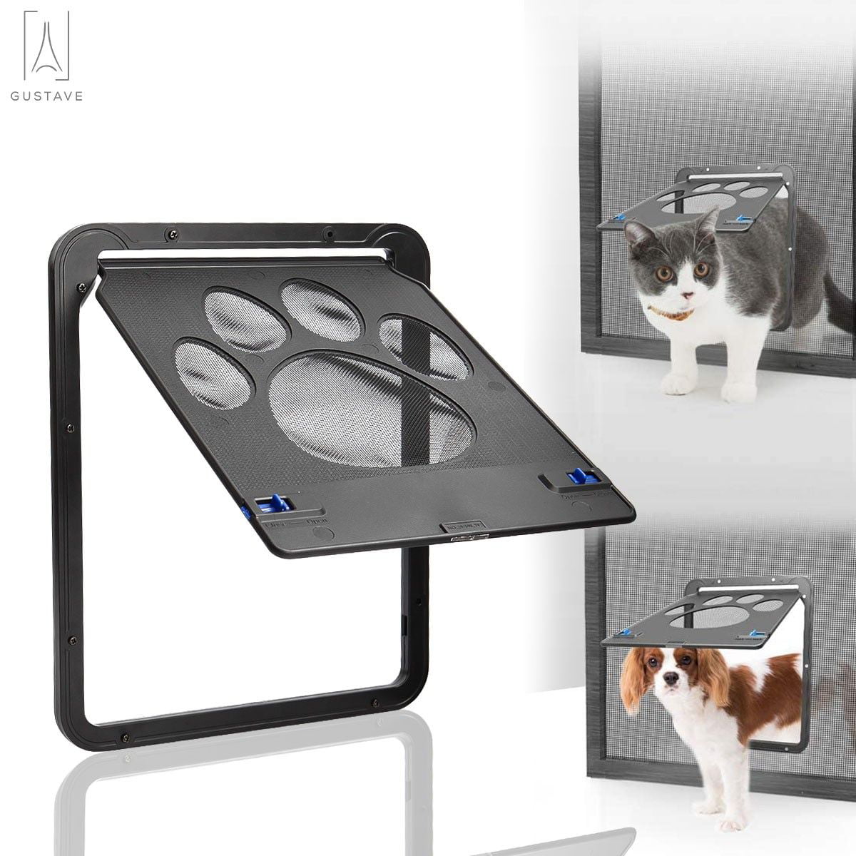 Gustave Dog Door Pet Screen Door Black with Magnetic Flap Automatic Close Lockable Cat Door Screen Gate for Small Dog and Cat