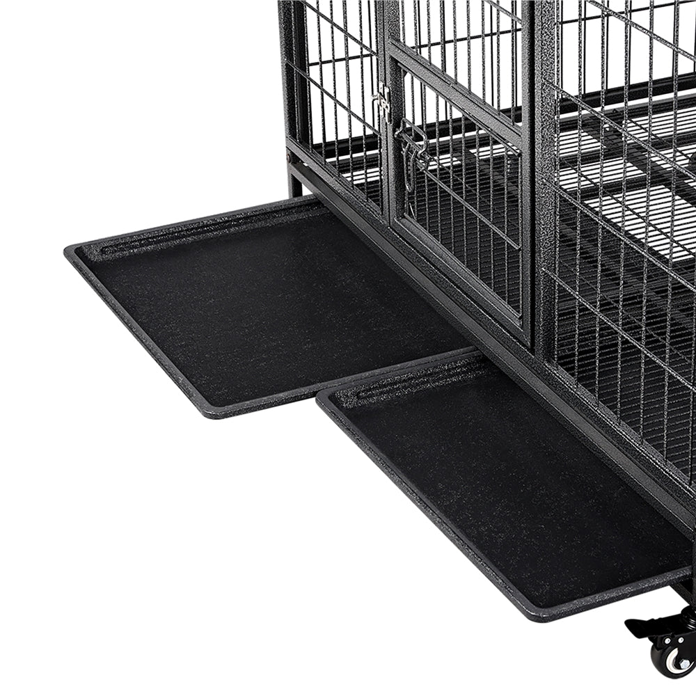 Yaheetech L43.5xW28.5xH35'' Rolling Dog Crate Metal Dog Cage with Wheels and Litter Pans For Medium/Large Dogs， Black