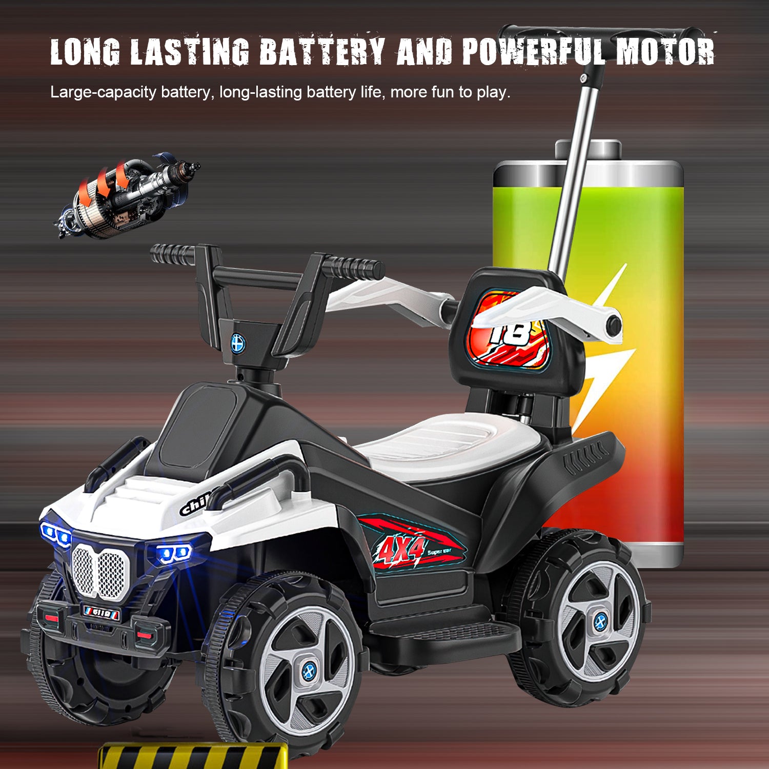 Werseon 6V Kids Ride-On Electric ATV， 4-Wheeler Quad Car Toy with LED Headlights， Bluetooth