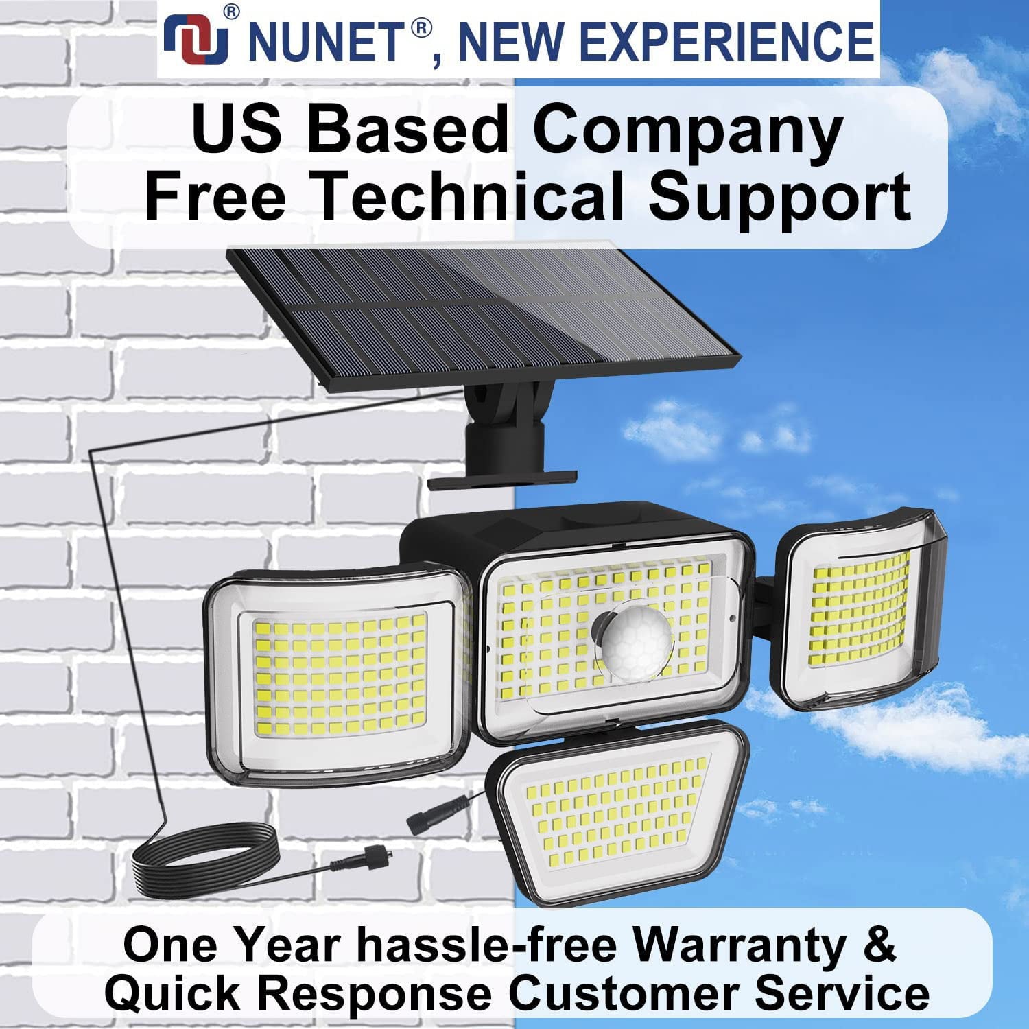 Super Bright Solar Motion Sensor Outdoor Lights Separate Solar Panel IP65 Waterproof 278 LED Beads PIR Security Flood Lights/3 Modes Remote Control/4 Heads 270° Wide Angle (2 Pack)