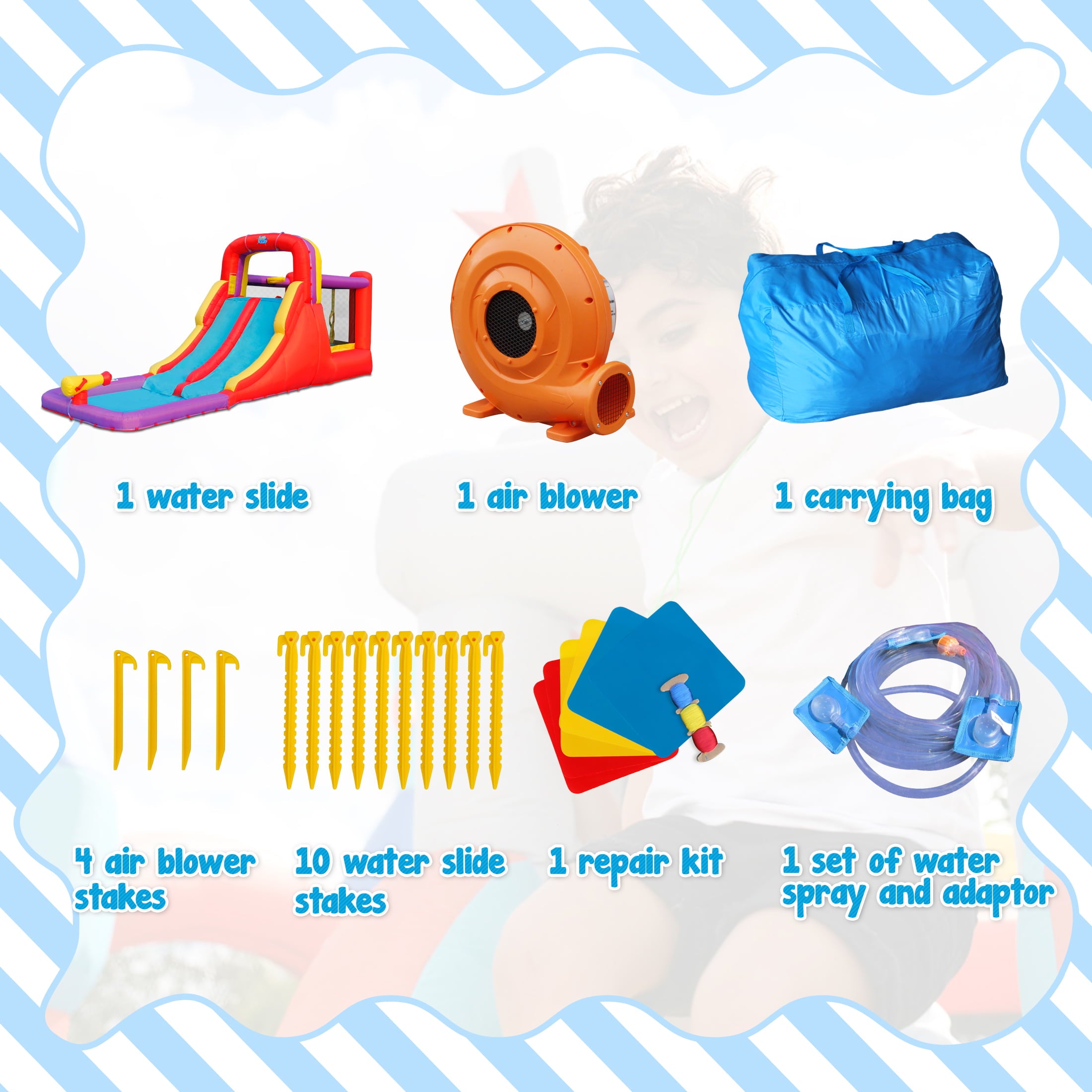 Action Air Water Slide， Inflatable Waterslides with Water Cannon， Water Bounce House for Kids Backyard