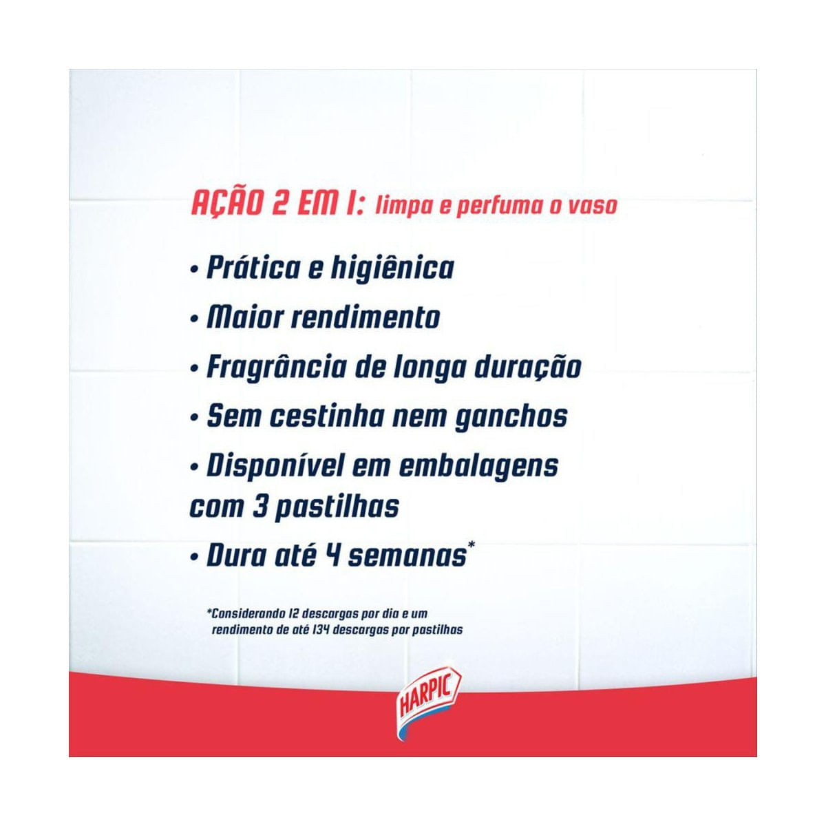 Harpic Limpador e Aromatizador Sanitario Pastilha Adesiva Power 2 em 1 Pinho 3 unidades