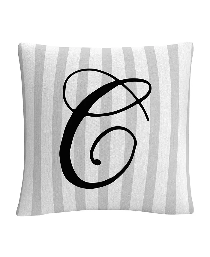 Baldwin ABC Gray Striped Ornate Letter Script Decorative Pillow， 16