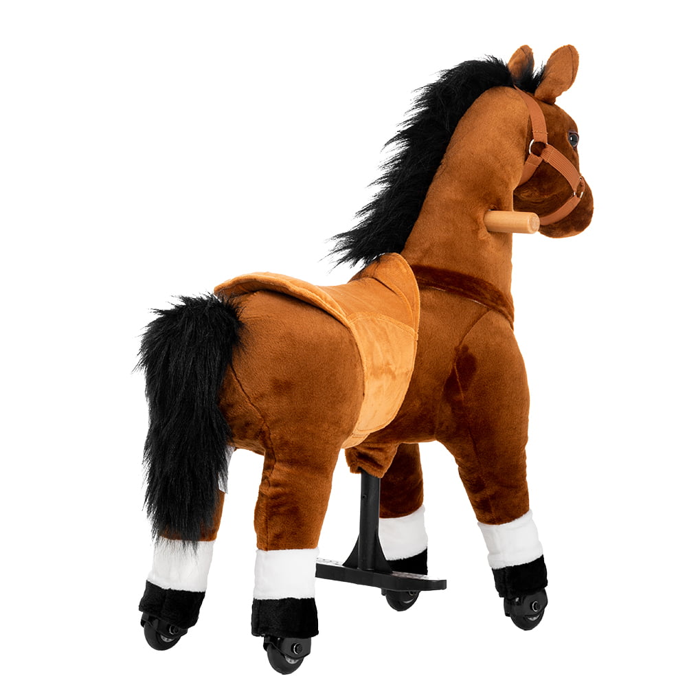 Ponyeehaw Ride on Horse Toys， Ride on Toys for 3-5 Years Old Girls and Boys， Premium Plush Walking Horse with Wheels (Brown)