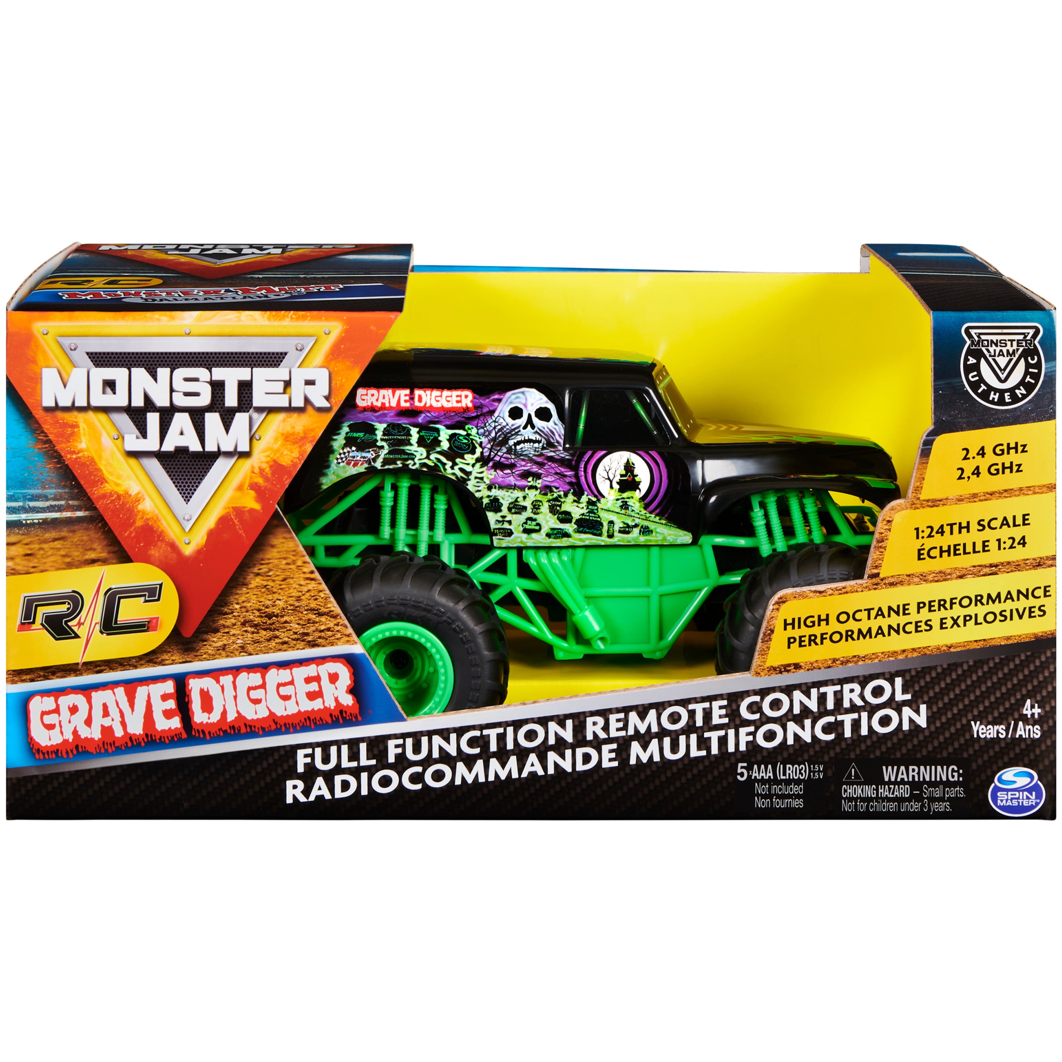 Monster Jam， Official Grave Digger Remote Control Monster Truck， 1:24 Scale， 2.4 GHz， for Ages 4 and up