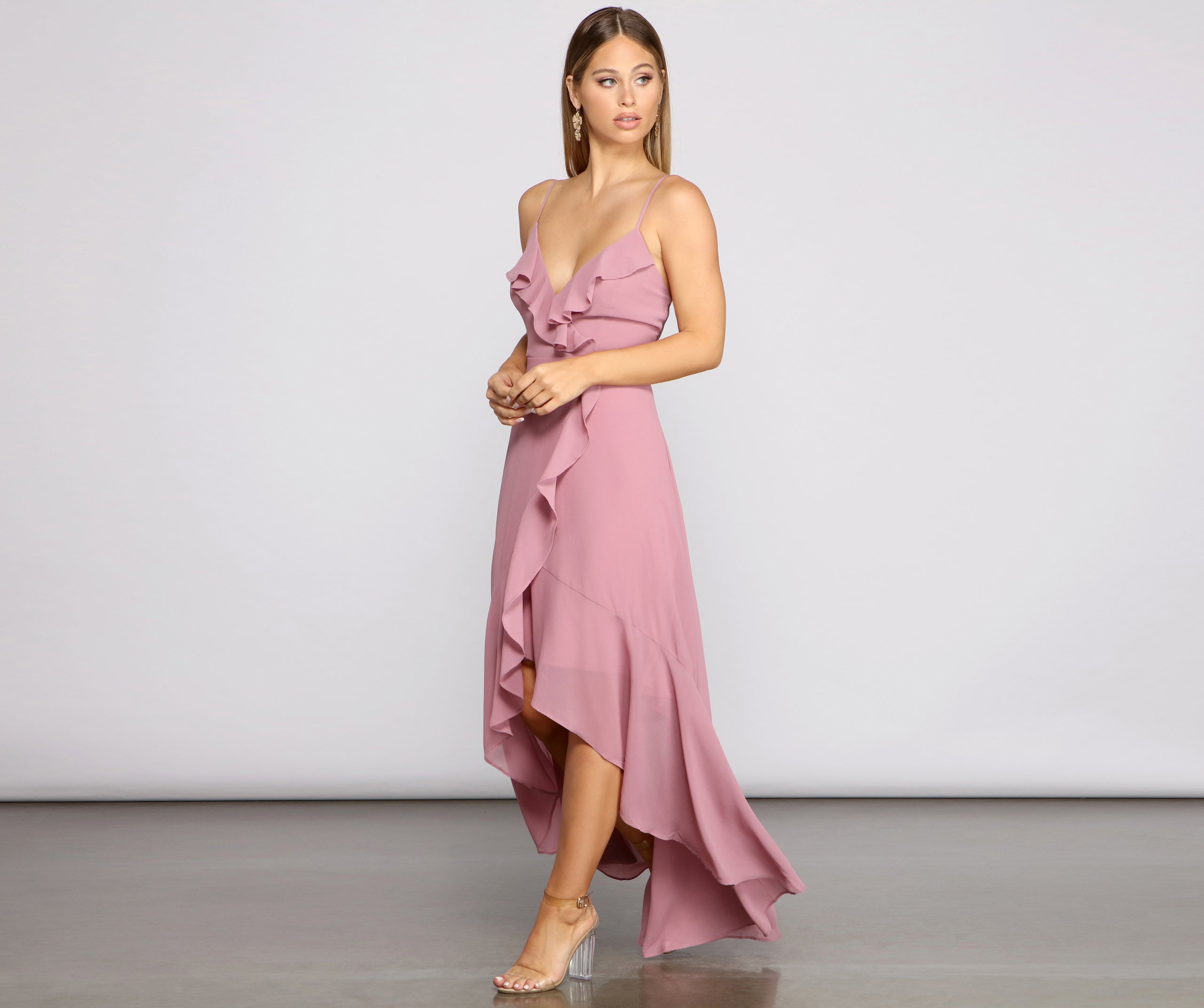 Frilly Romance Ruffled Chiffon High Low Dress