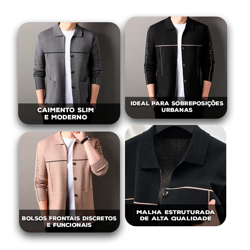 Cardigan Dalton™ em Malha Estruturada e Caimento Slim / Para Homens que Comandam com Discrição!