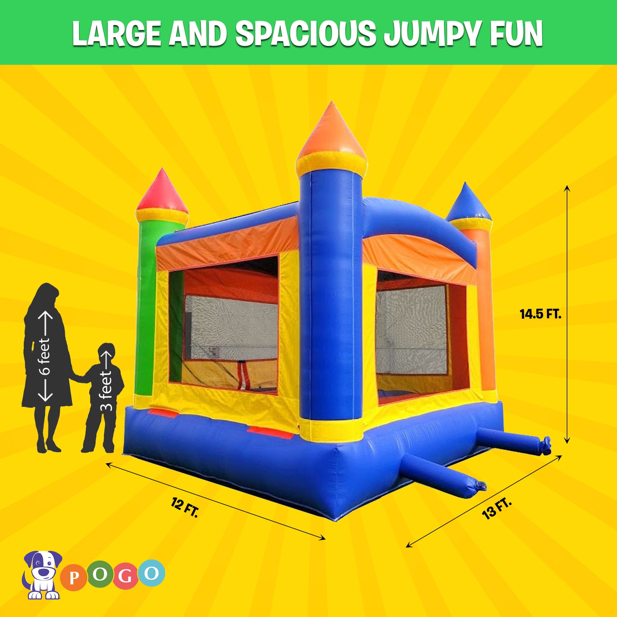 Pogo Bounce House Crossover Kids Inflatable Bounce House with Blower， Rainbow Jumper