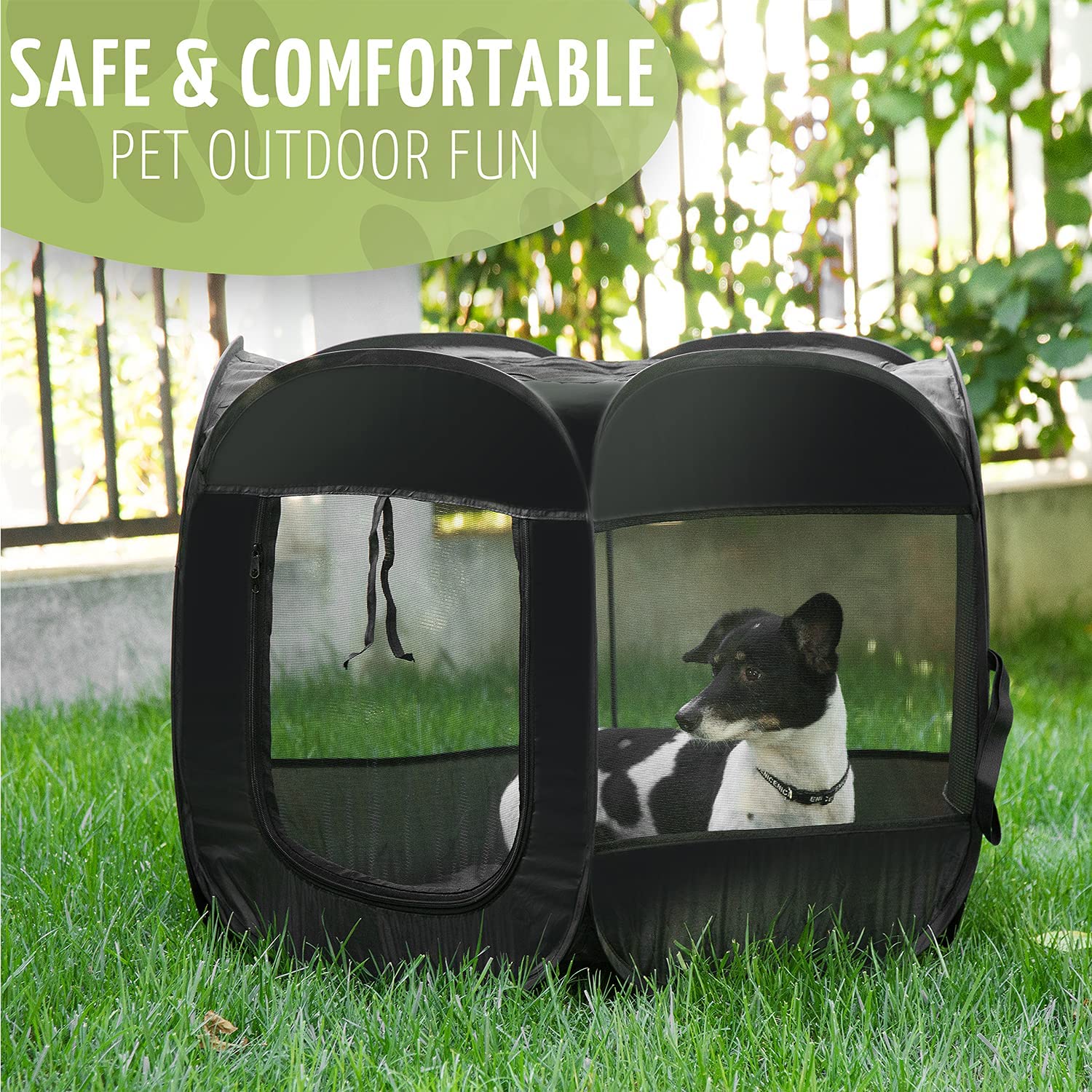 Zone Tech Portable Foldable Pet Playpen Tent – Medium Size Indoor Outdoor Mesh Open Air Exercise Pop-Up Playen Tent for Dogs and Cats