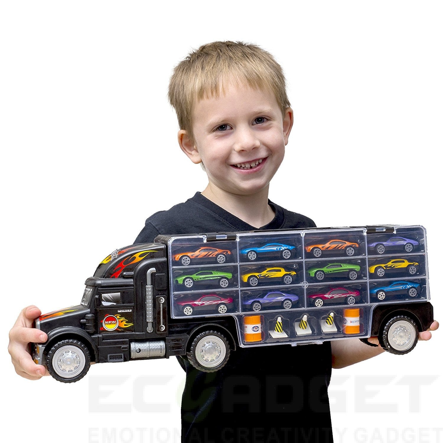 Big-Daddy Tractor Trailer Car Collection Case Carrier Transport Toy Truck For Kids Includes 12 Cars + Accessories