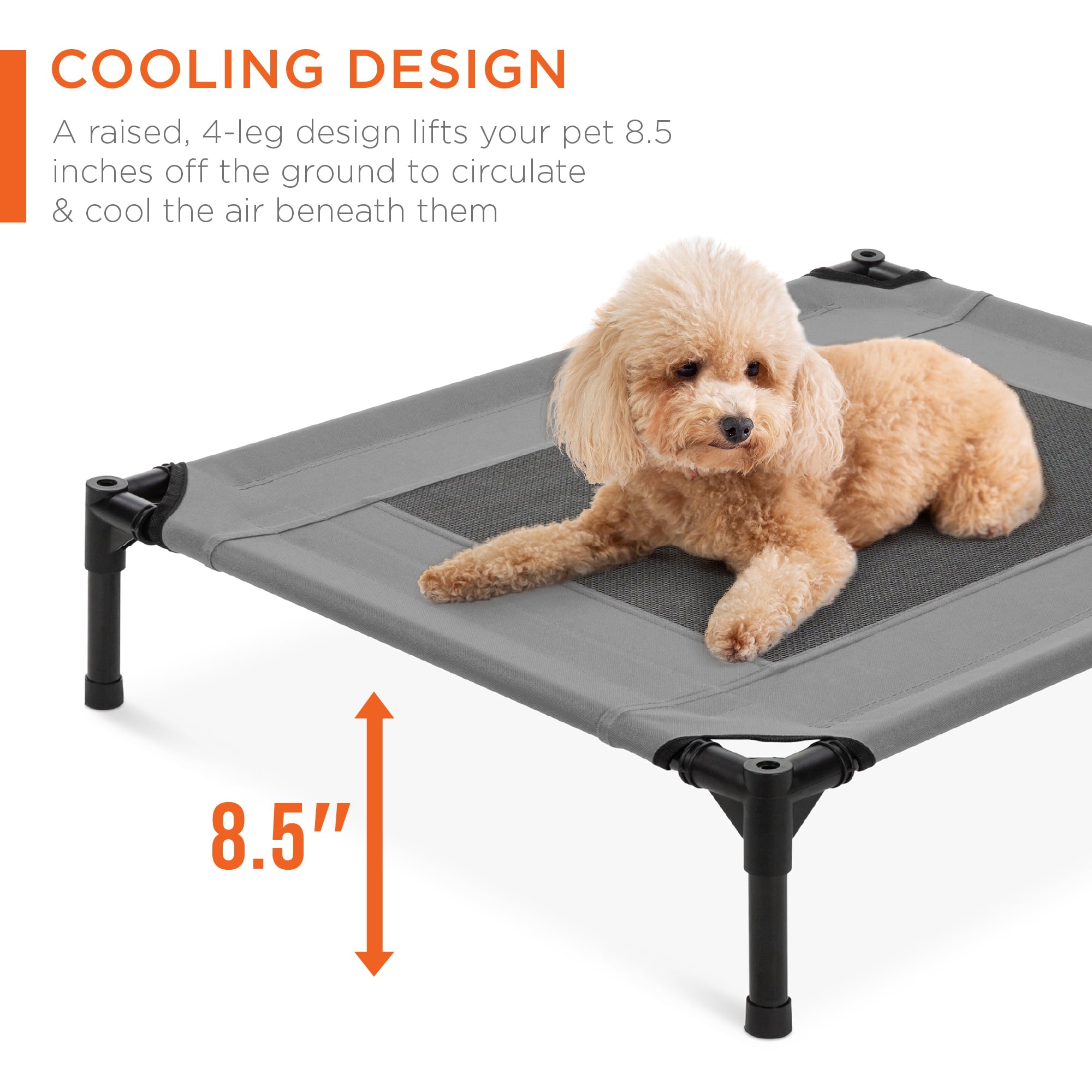 Best Choice Products 30in Elevated Cooling Dog Bed， Outdoor Raised Mesh Pet Cot w/ Removable Canopy， Carrying Bag - Gray