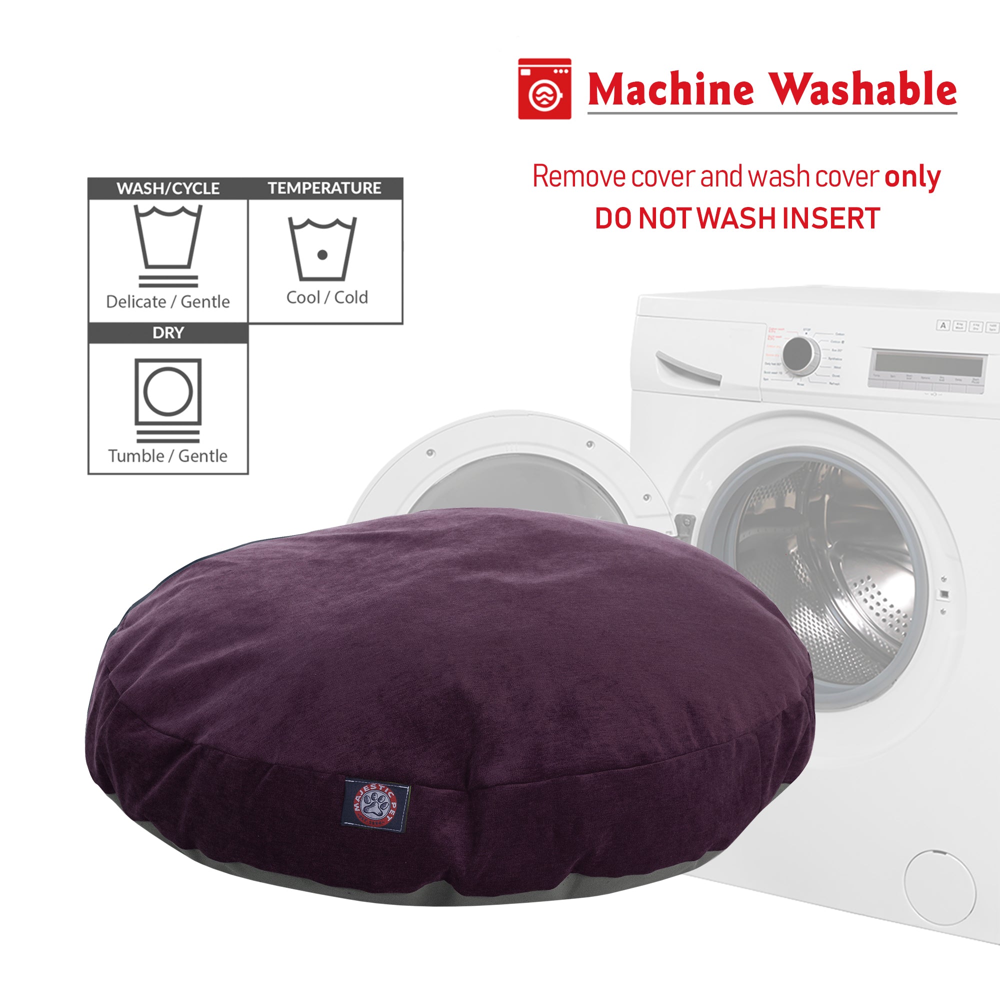Majestic Pet | Villa Velvet Round Pet Bed For Dogs， Removable Cover， Aubergine， Large
