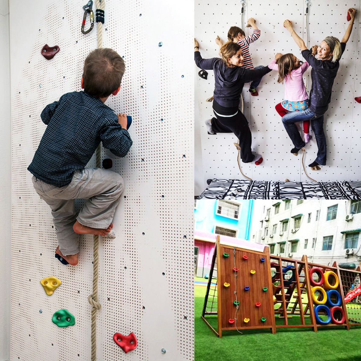 Sekkvy 20 PCS Rock Climbing Holds for Kids Wall Climb with 9.8 Ft Climbing Rope and 2 Handles Indoor Outdoor Colorful Playset Includes Mounting Hardware
