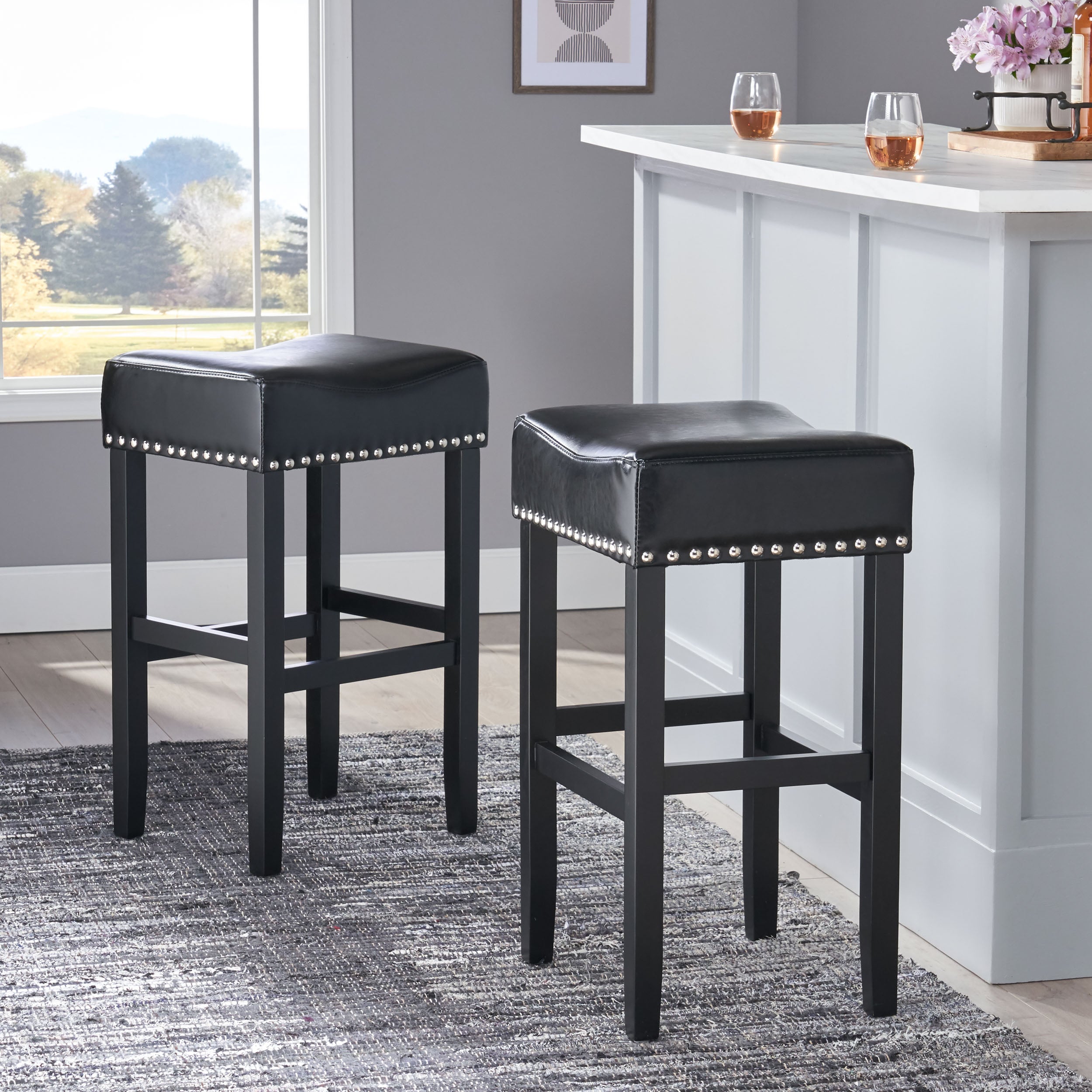 Chantal Backless Leather Counter and Bar Stool, Set of 2