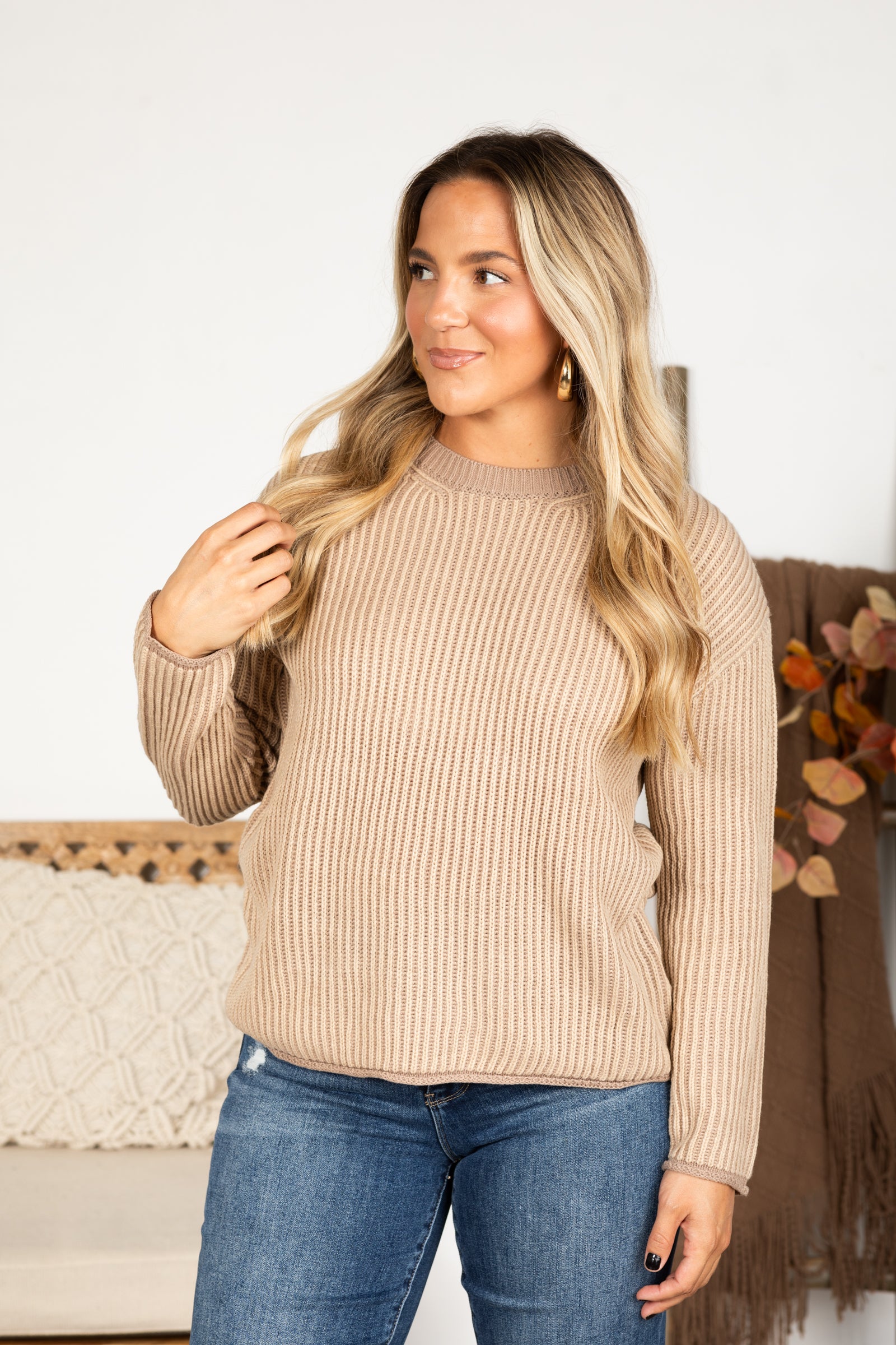 Contrast Cut Striped Sweater