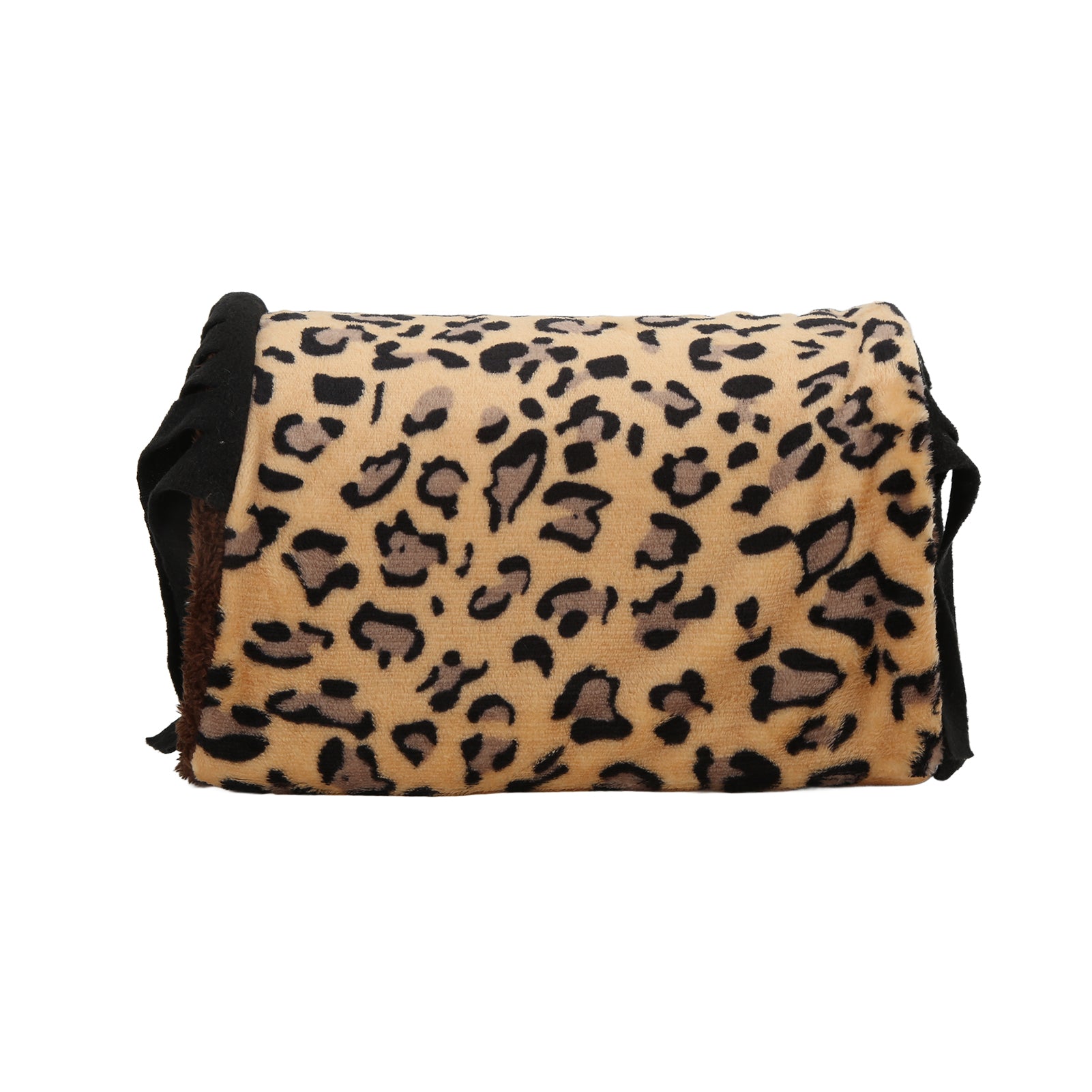 Pet Tunnel House， Shading Flannel Leopard Small Animal Hideaway Tube  For Hamster For Guinea Pig Black