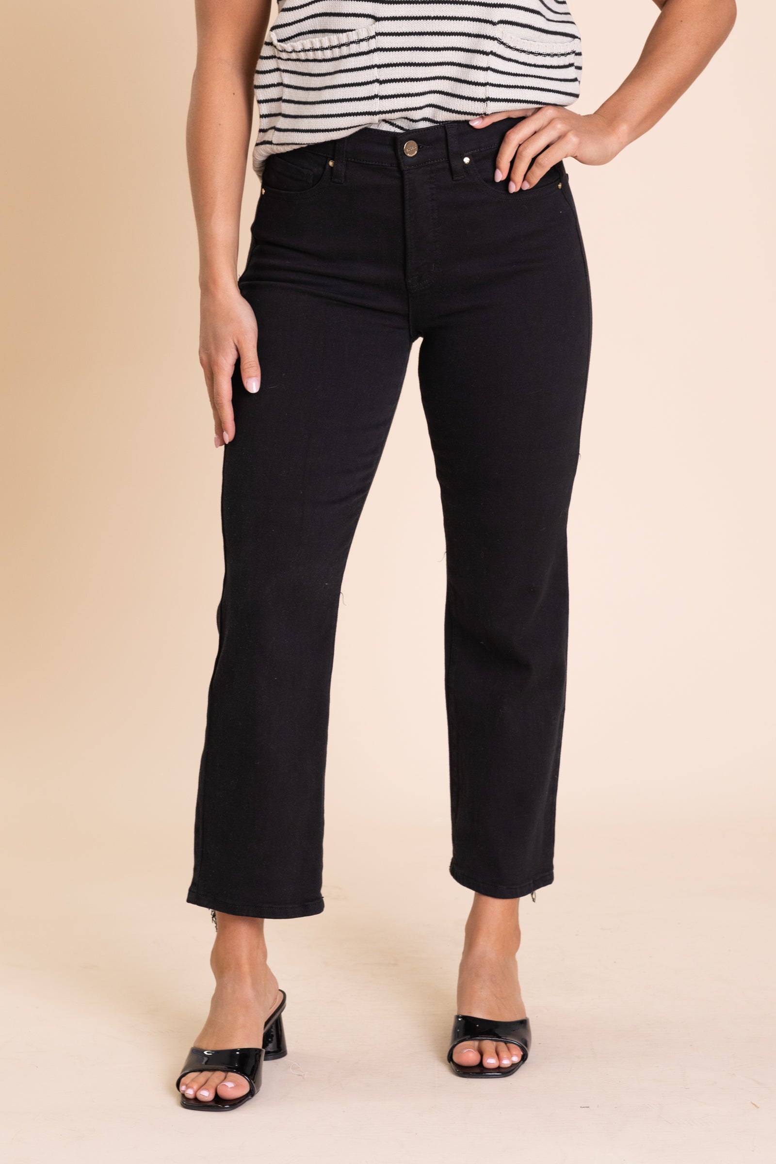 Risen Black Tummy Control Crop Straight Pants