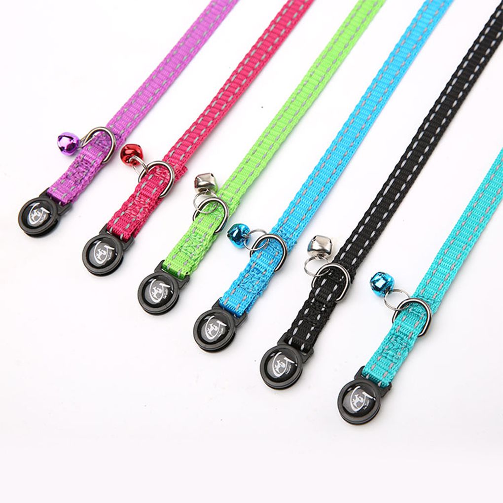 Reflective Cat Collar with Bell Nylon Pet Neck Belt Collar Strip Puppy Neck Rope Cord Fabric