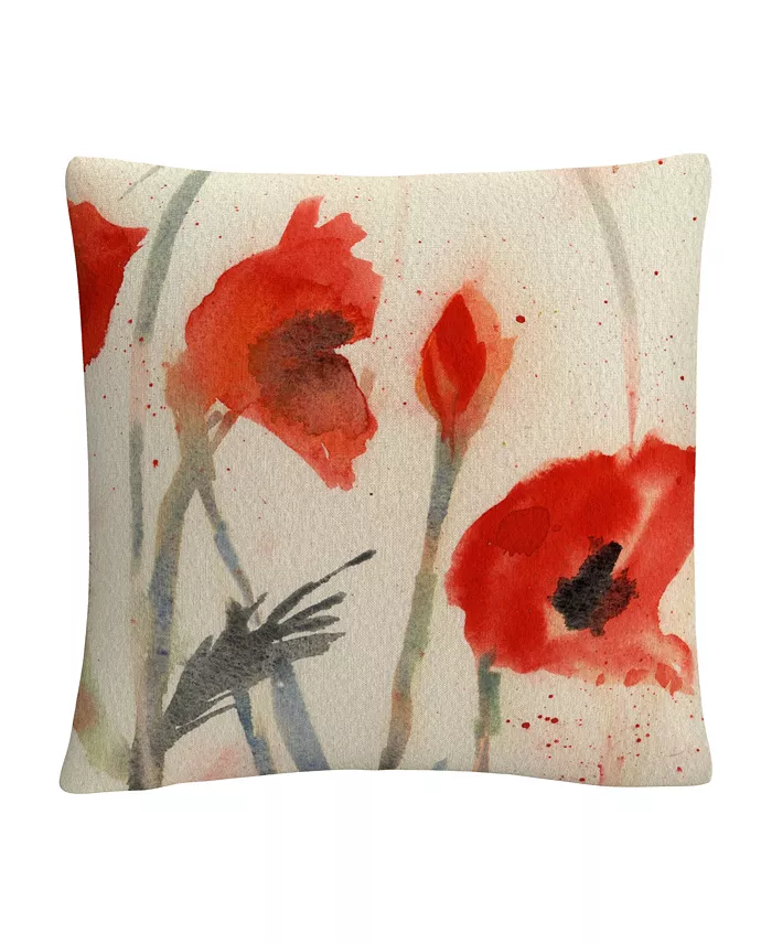 Baldwin Sheila Golden Red Poppy Light Floral Abstract Decorative Pillow， 16