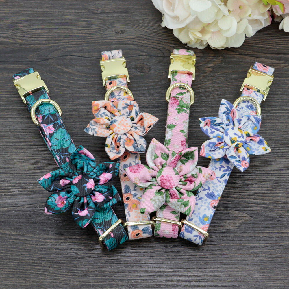 Cute Girl Dog Collars for Small Medium Large Dogs， Floral Pattern Female Pet Dog Collars with Flower for Wedding Holiday