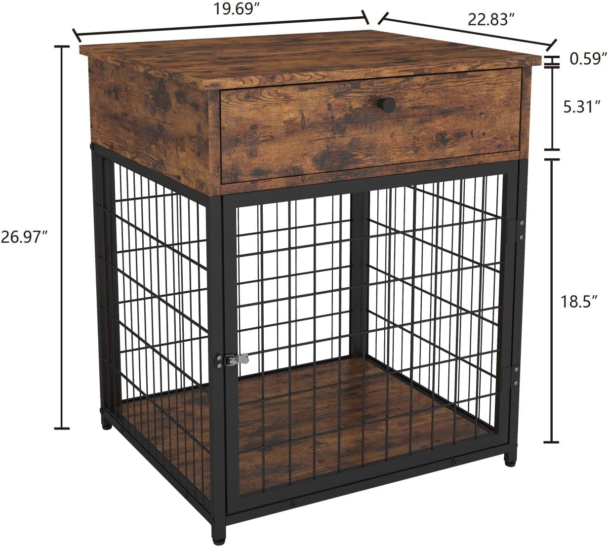 Indoor Chew-Proof Pet House End Table Puppy Kennel Table Nightstand，Dog Crate End Table Small， Modern Farmhouse Furniture Style Dog Crate End Table with Storage  (Rustic Brown)