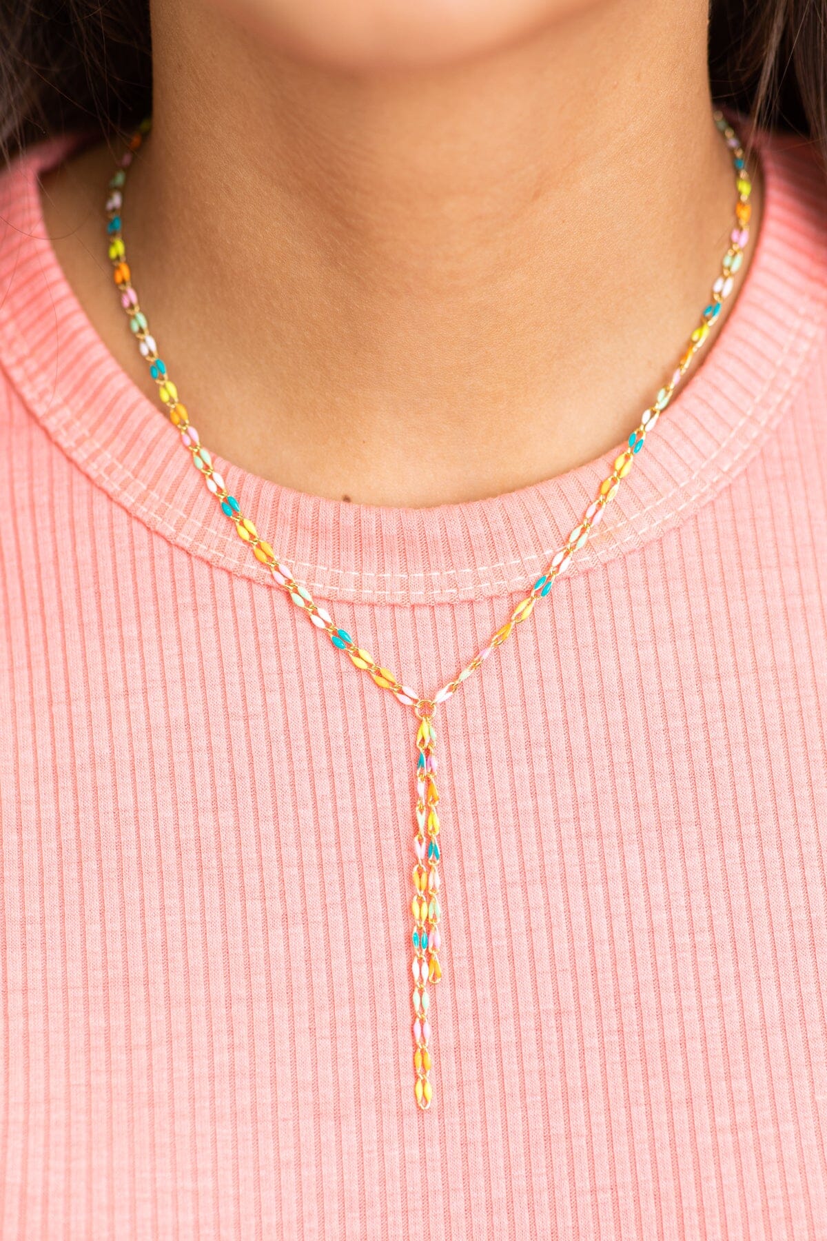 Multicolor Drop Chain Enamel Necklace