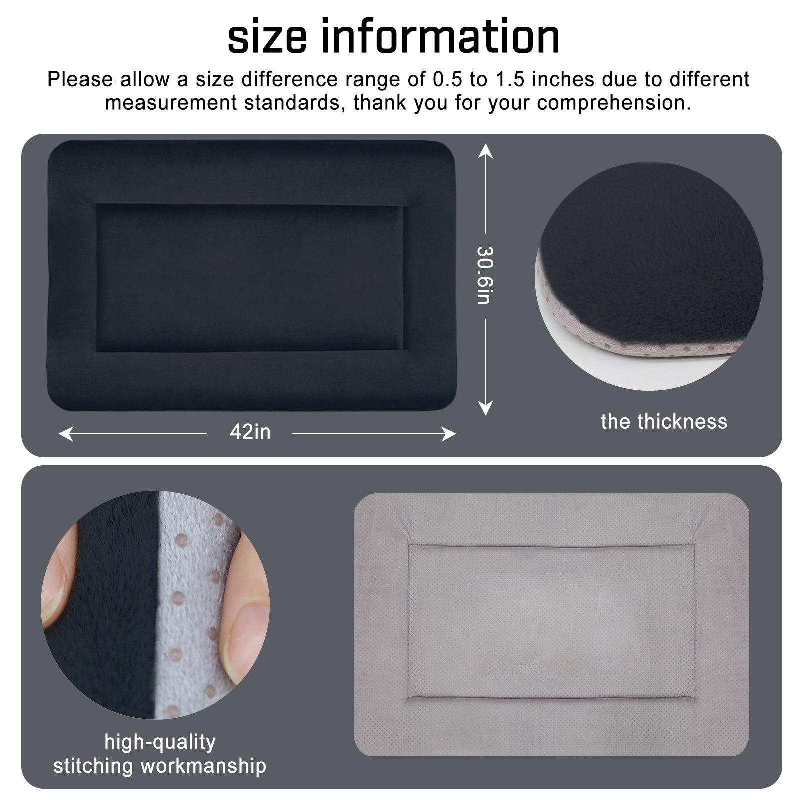 Hero Dog Large Dog Bed Crate Mat 42 in Washable Pet Beds Soft Dog Mattress Anti-Slip Kennel Mats (Dark Gray)