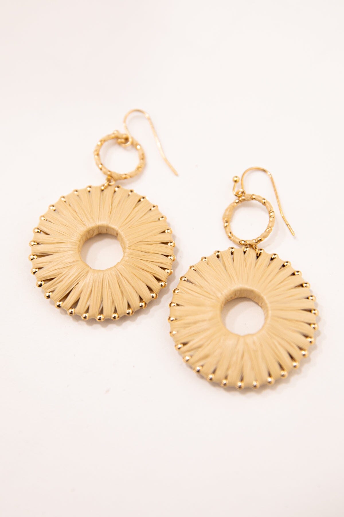 Beige Wrapped Raffia Round Earrings