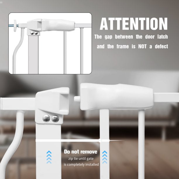 Extra Wide and Tall Baby Gate with Auto-Close and Hold-Open Features， Easy Walk Thru Indoor Safety Gate with 4 Pack of Pressure Mount Kit， Pet Gates with Extension Kit， 57.5