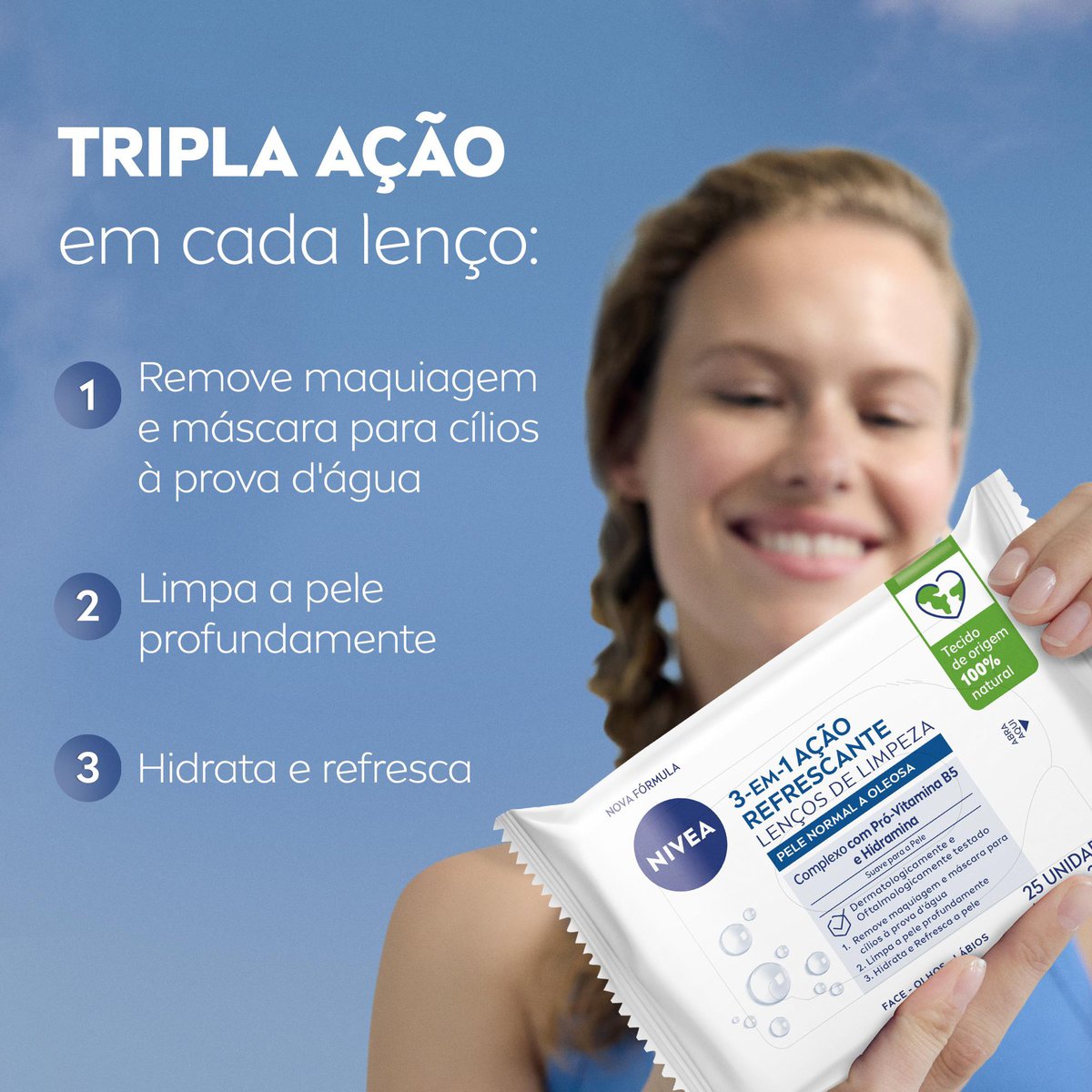Lenco Umedecido Demaquilante Acao Refrescante Facial Nivea 25 Unidades