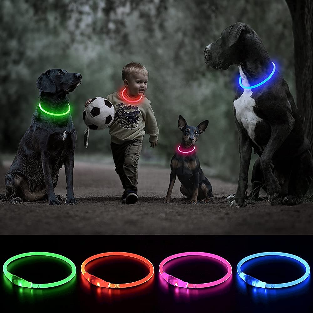 Light up LED Dog Collar - TPU Cuttable Glowing Puppy Cat Collar for Night Dog Walking