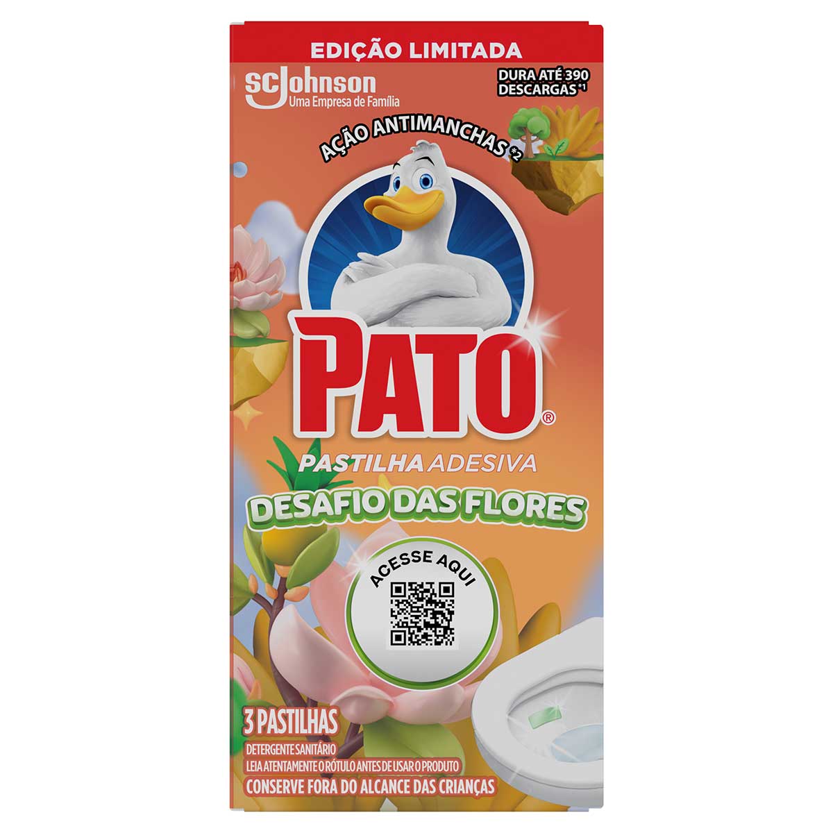 Detergente Sanitario Pastilha Adesiva Desafio das Flores Pato 3 Unidades Edicao Limitada
