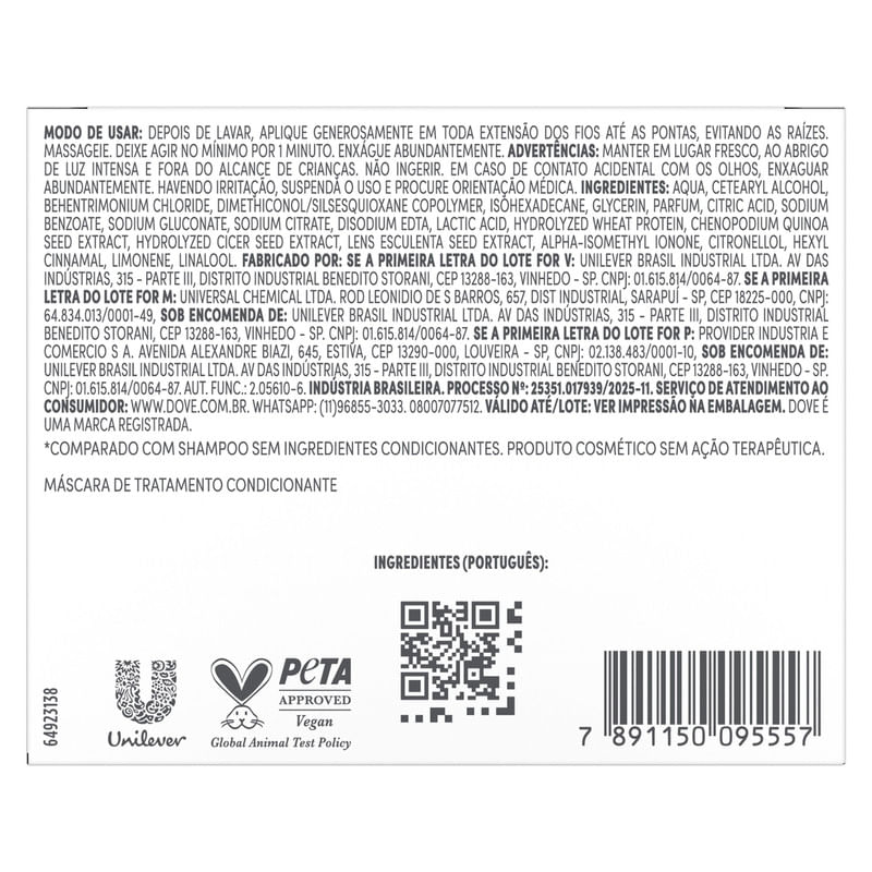 Mascara Capilar Dove 10 em 1 Bond Intense Repair + Peptideo 250g