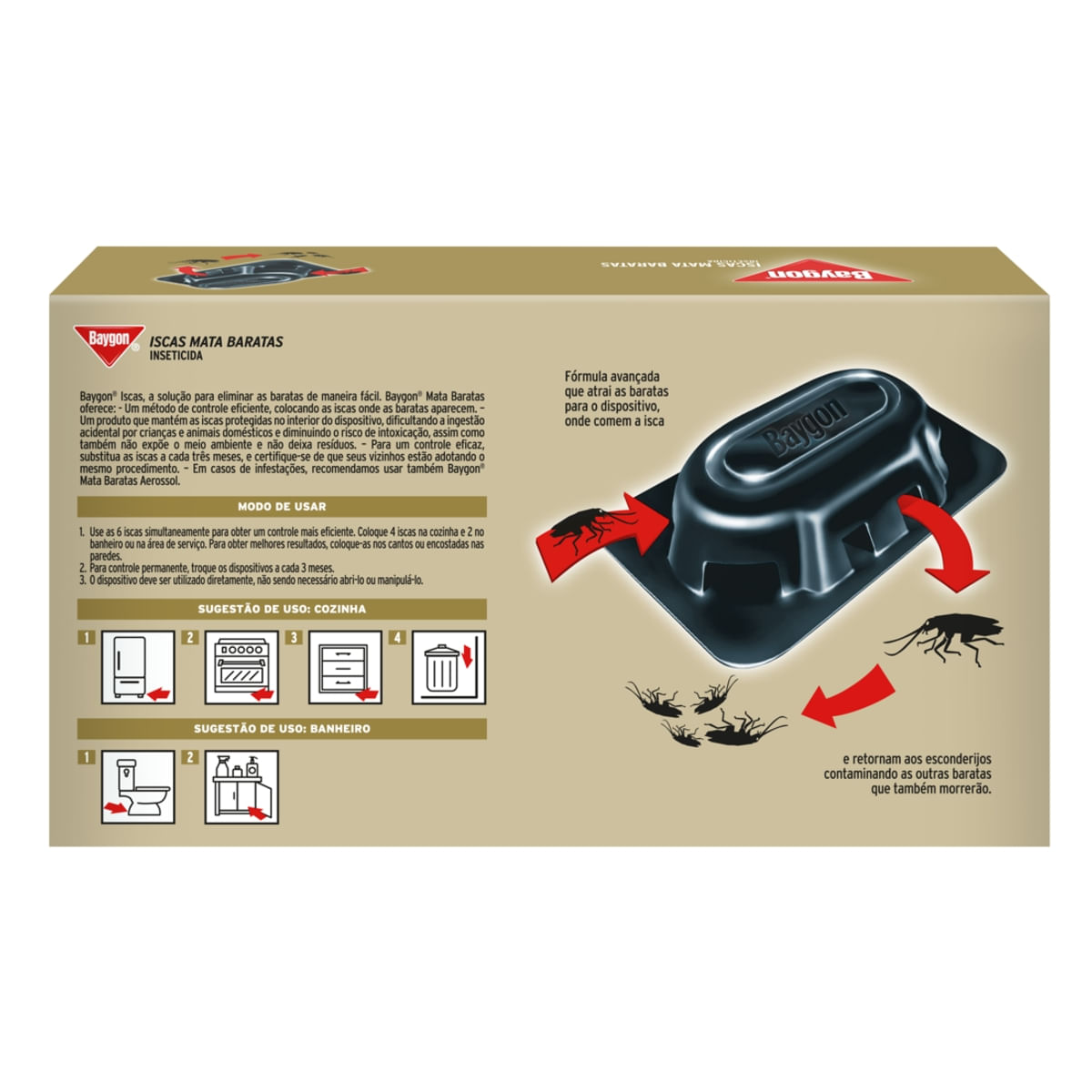 Inseticida Isca Baygon Mata Baratas caixa com 6UN