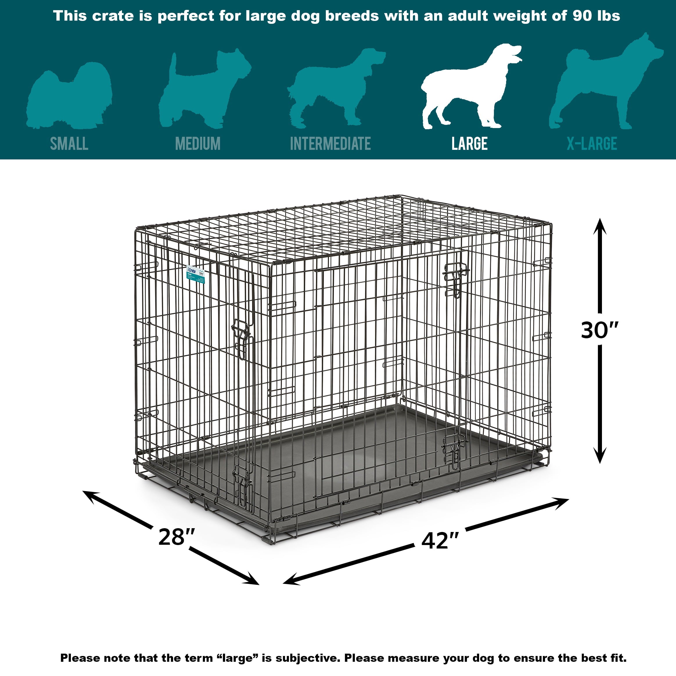 MidWest Homes For Pets Double Door iCrate Metal Dog Crate， 42