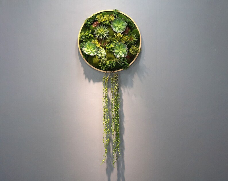 Realistic Faux Artificial Succulents Living Wall Art Decor Wood Framed