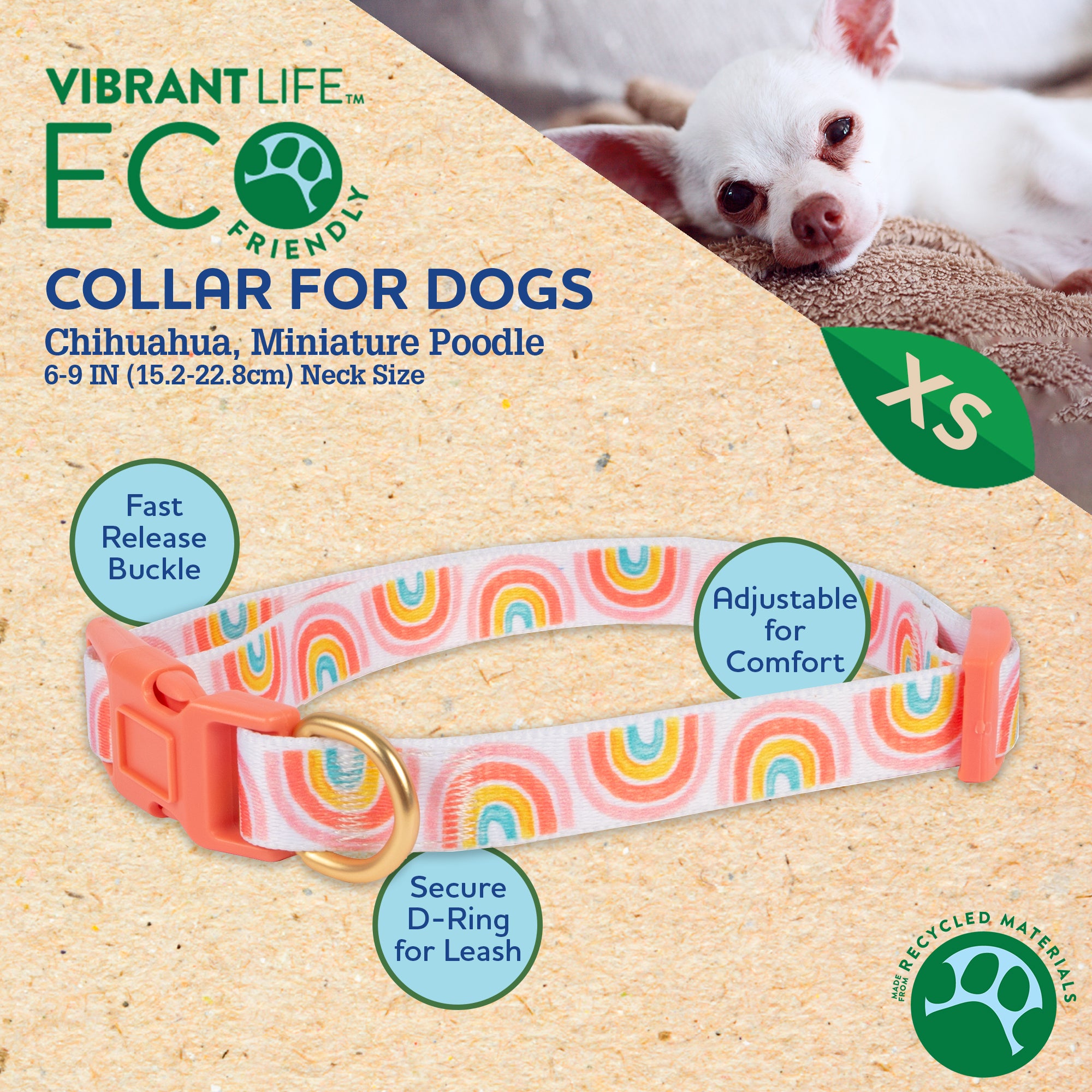 Vibrant Life Pink Rainbow Print Dog Collar