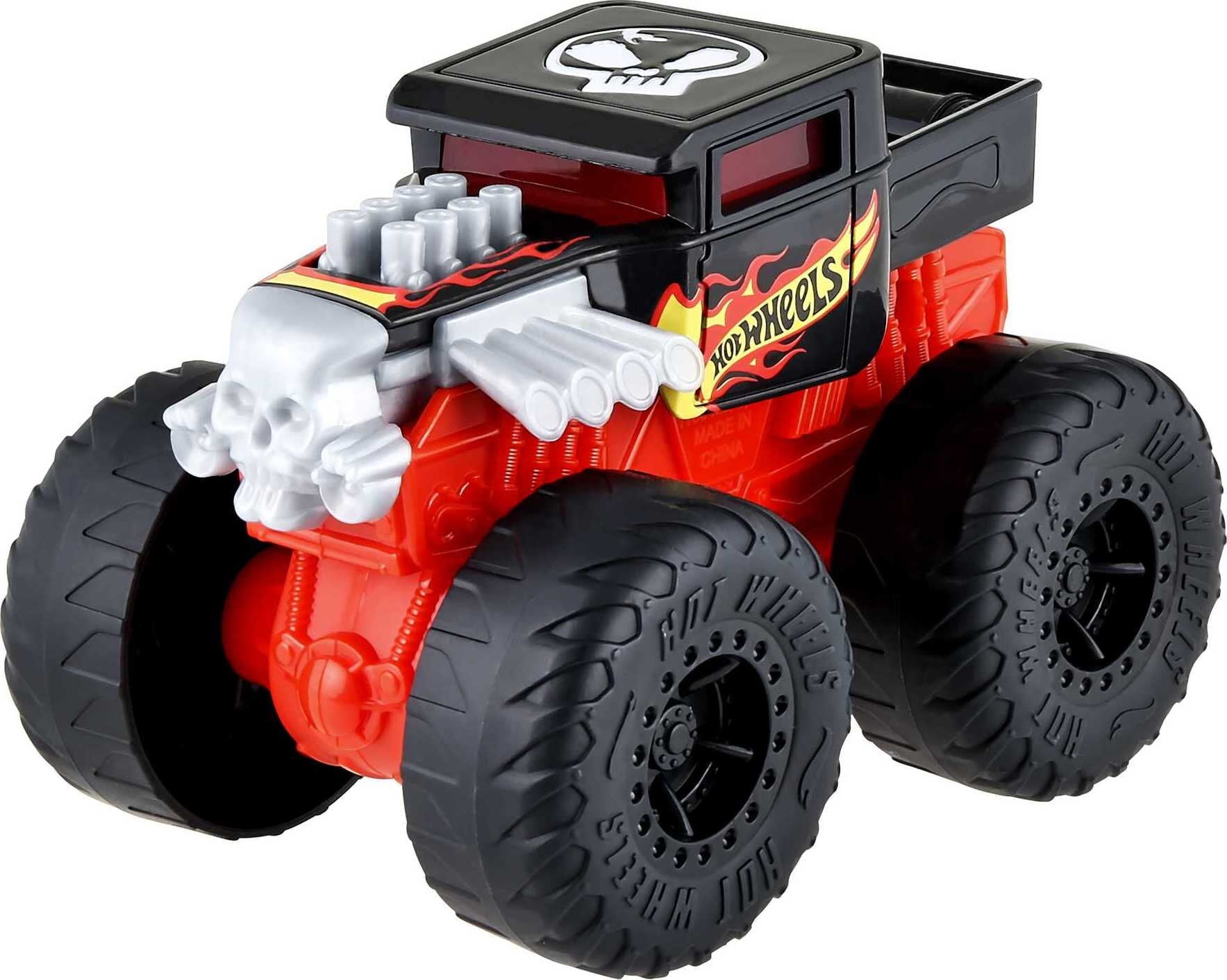 Hot Wheels Monster Trucks Roarin' Wreckers， 1:43 Scale Bone Shaker Toy Truck with Lights and Sounds