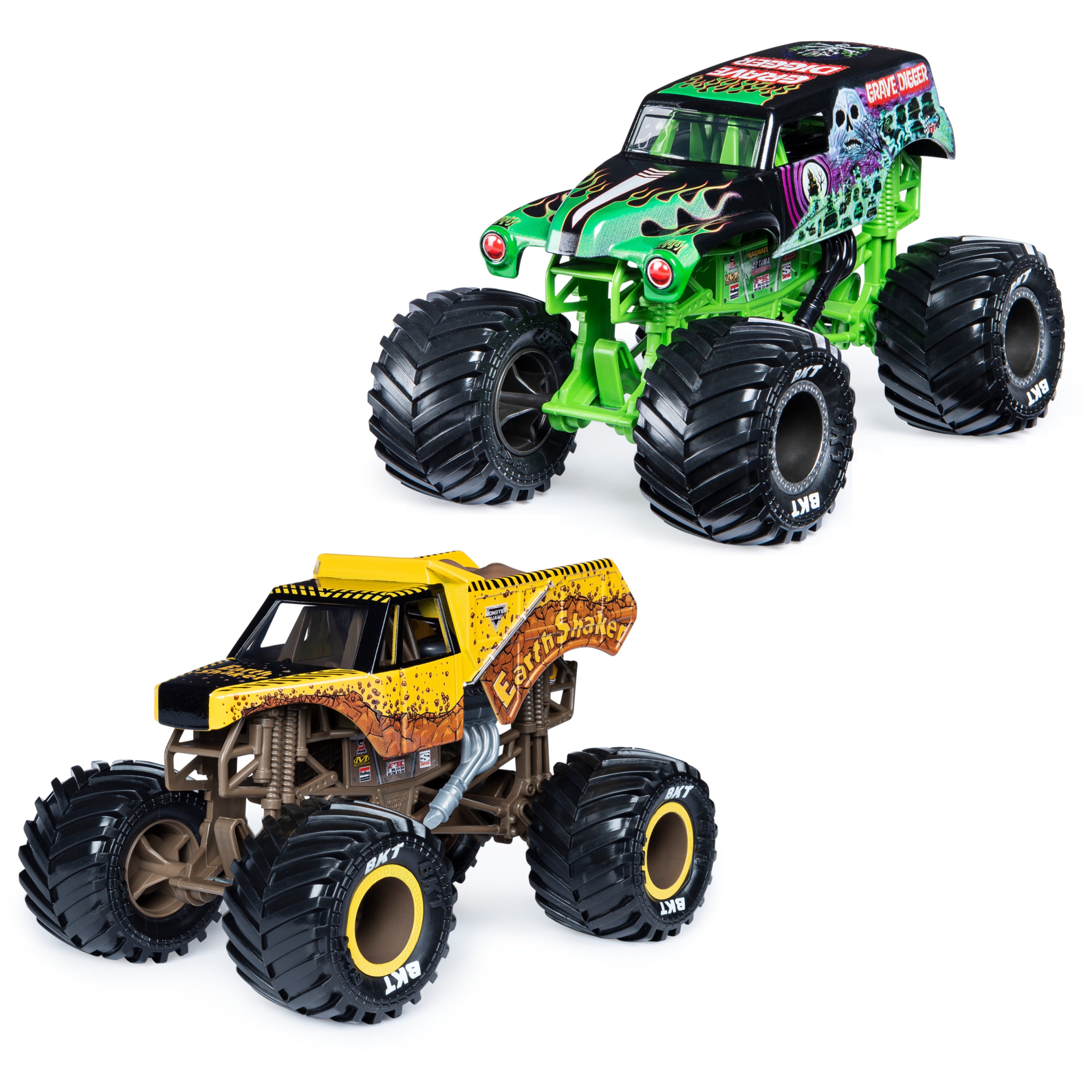 Monster Jam 1:24 Scale Die-cast 2-Pack， Grave Digger and Earth Shaker