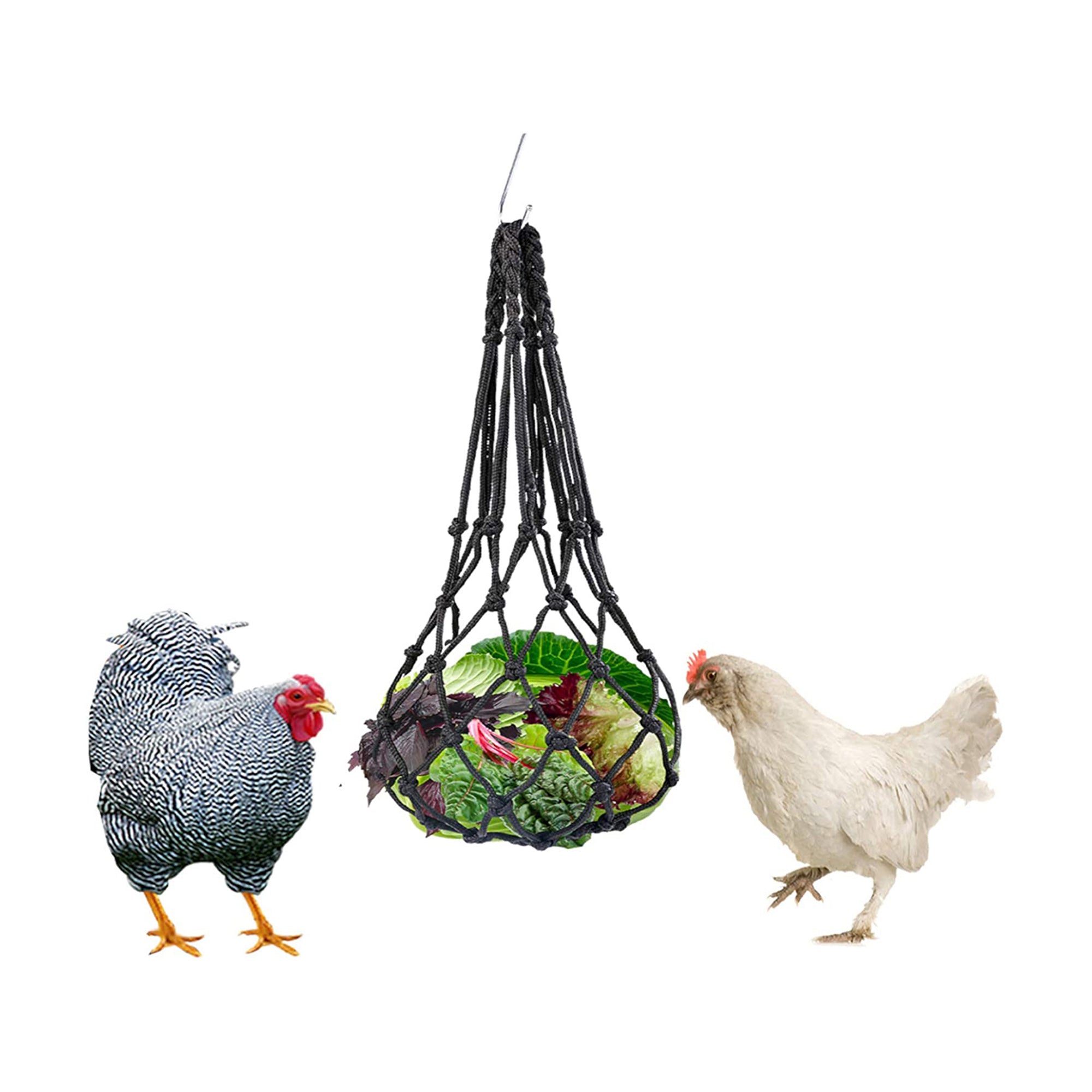 Chicken Vegetable String Bag Poultry Fruit Holder Chicken Cabbage Feeder Treat Feeding Tool with Hook for Hens Chicken Coop Toy for Hen Goose Duck