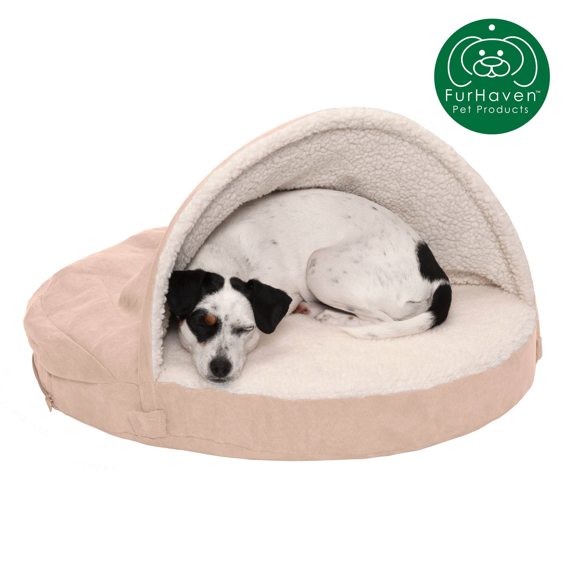 FurHaven | Orthopedic Faux Sheepskin Snuggery Burrow Pet Bed for Dogs and Cats， Cream， 26-Inch