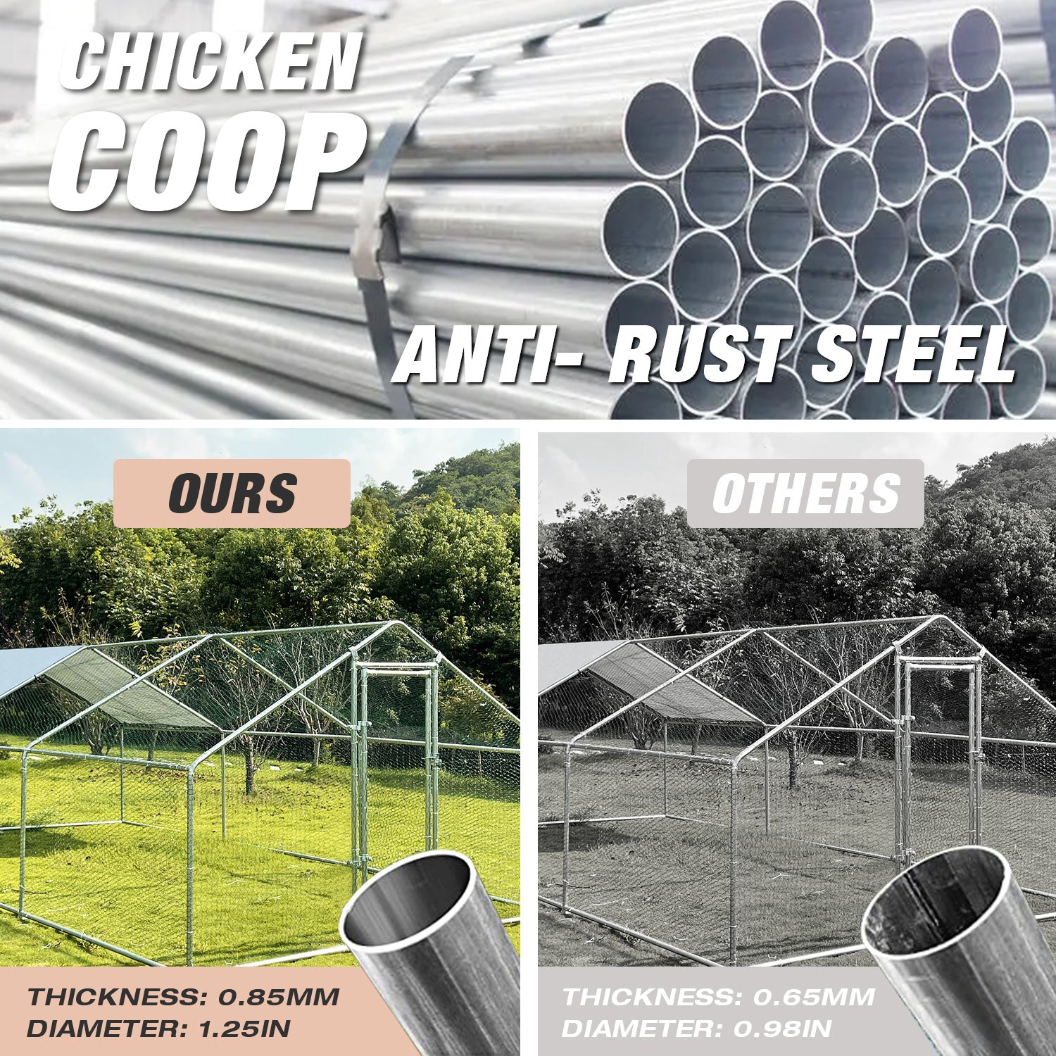 ICLBC Large Chicken Coop Run Pen Cage Hen House W/ Roof Cover 10x13ft， Metal， Walk in