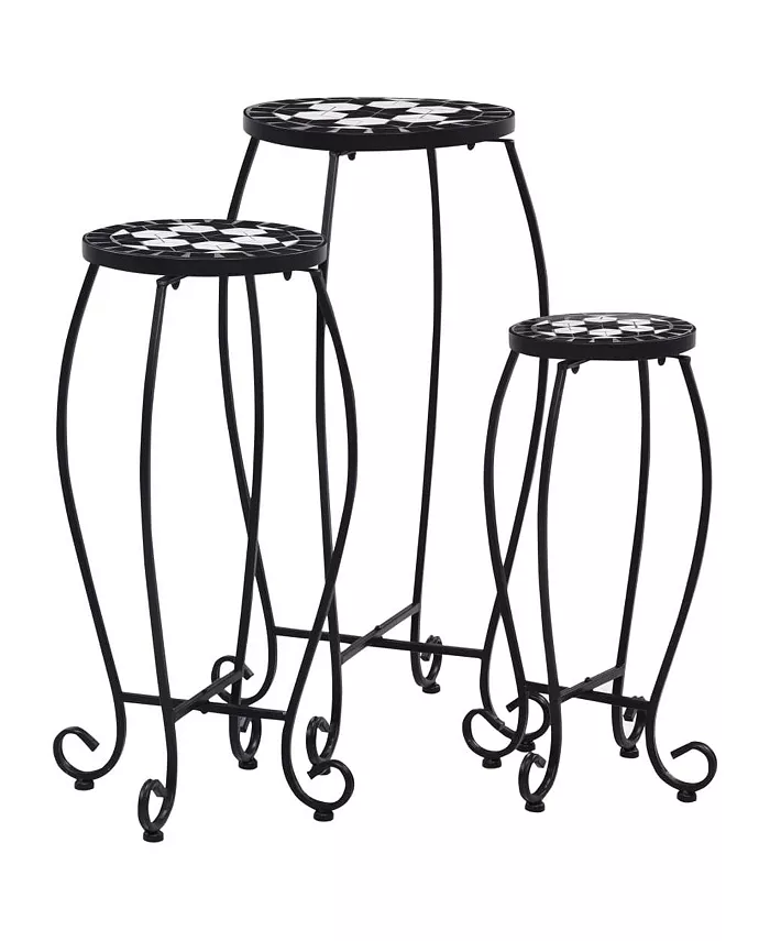 vidaXL Mosaic Tables 3 pcs Black and White Ceramic