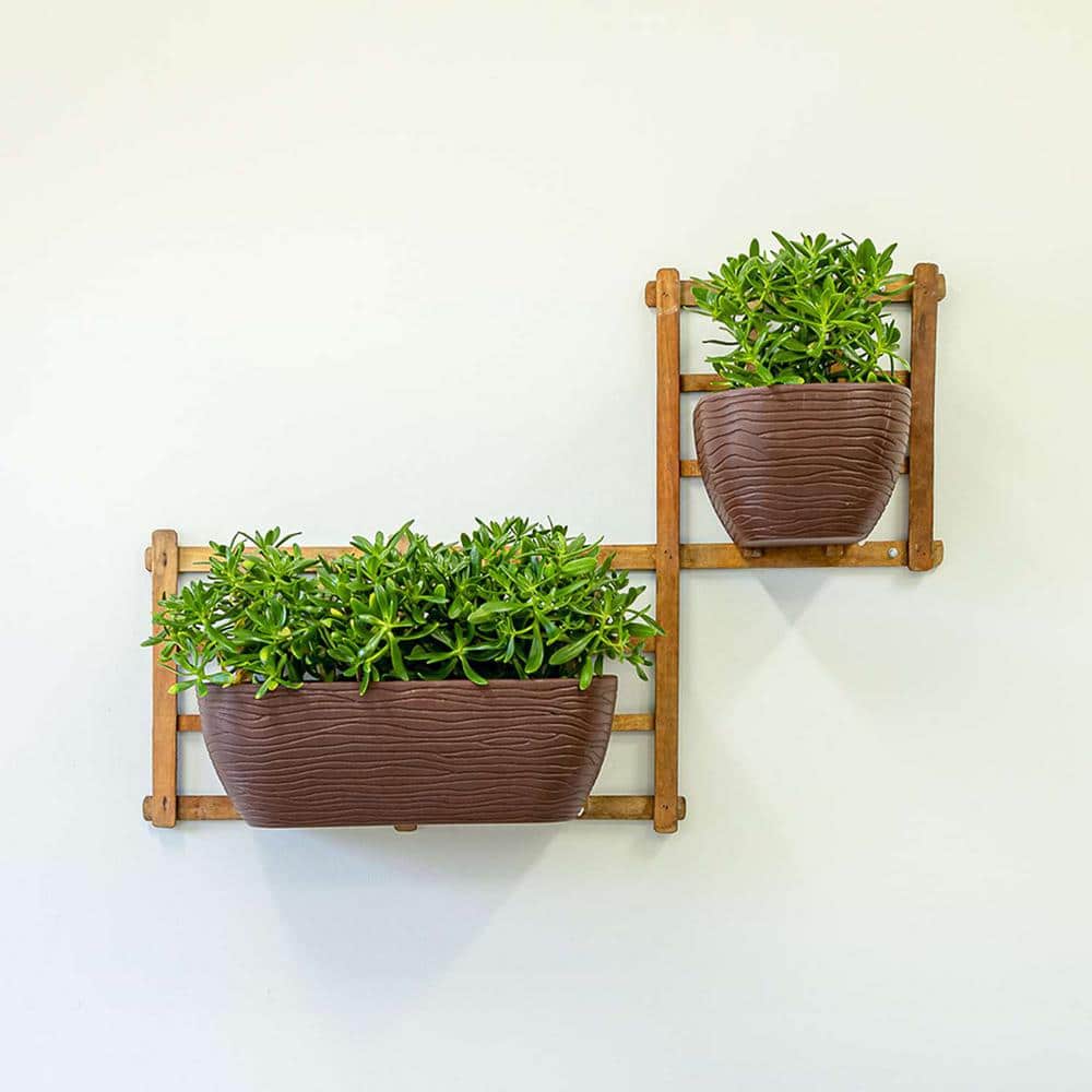 FLORIDIS Large Brown Stone Effect Plastic Resin Indoor and Outdoor Wall Planter 10.16.0406