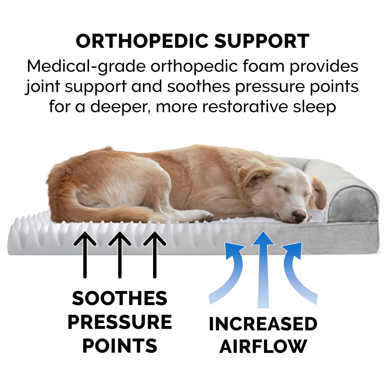 FurHaven | Orthopedic Faux Fur and Velvet Sofa Pet Bed for Dogs and Cats， Smoke Gray， Jumbo