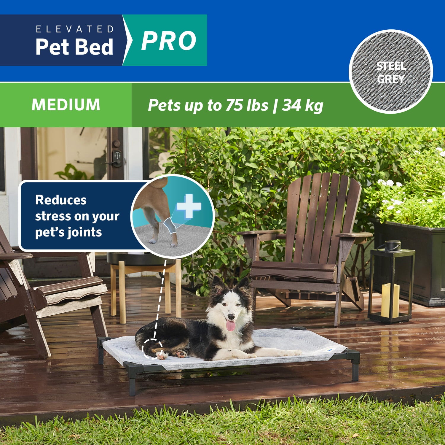 Coolaroo Cooling Elevated Dog Bed Pro， Medium， Fits in 42in Crates， Steel